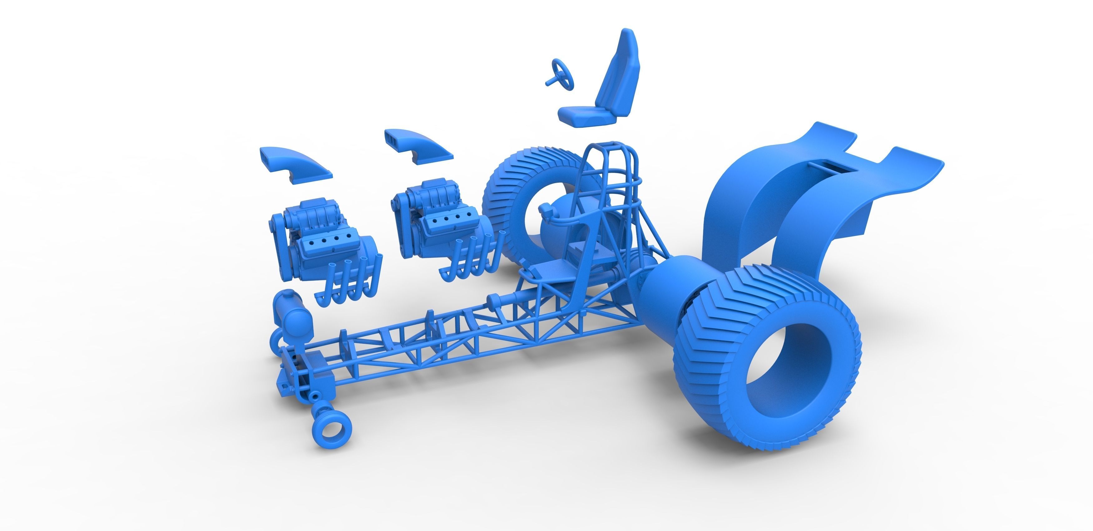 Pulling tractor with 2 engines V8 Scale 1 to 25 3D print model_29