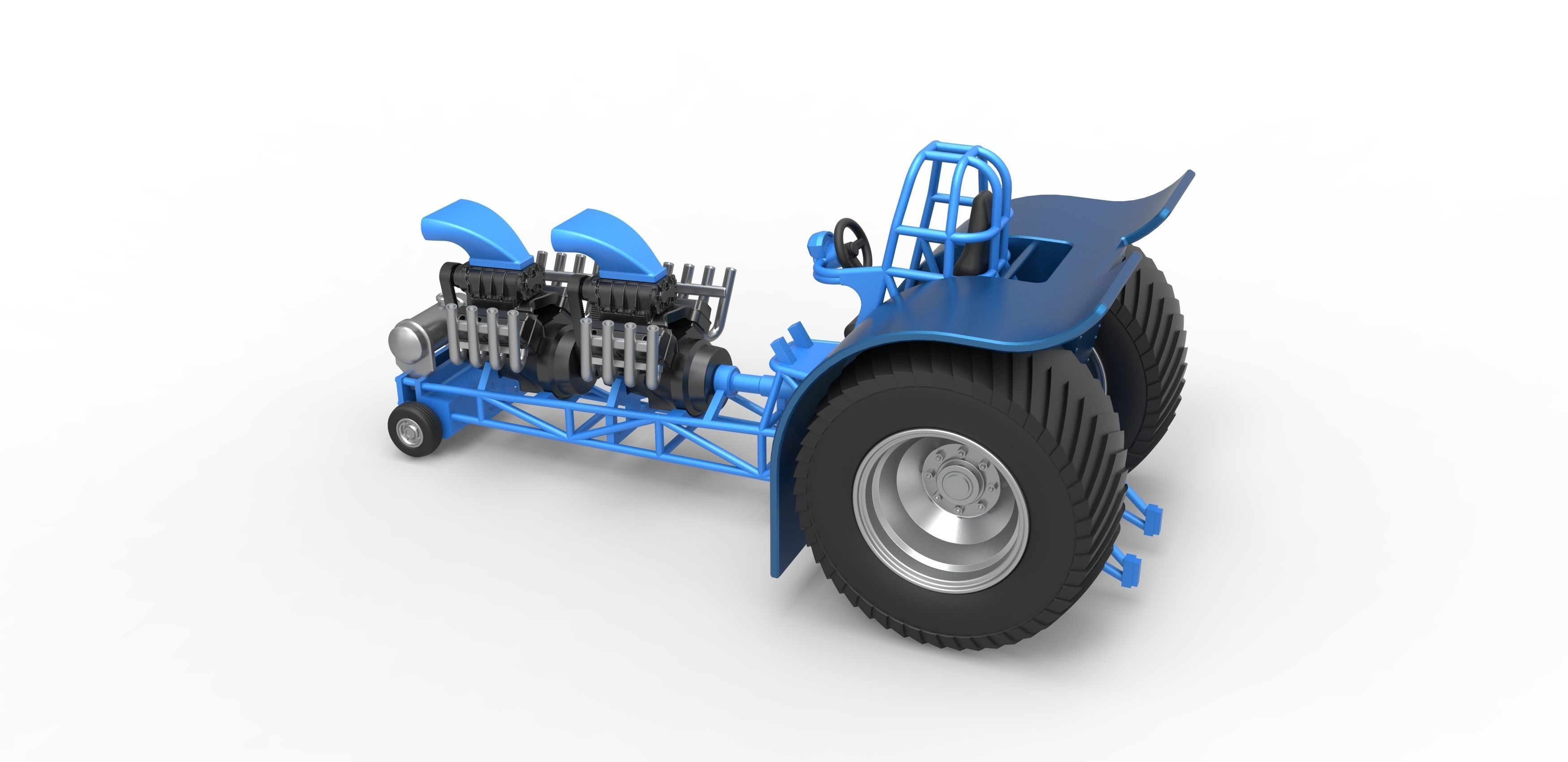 Pulling tractor with 2 engines V8 Scale 1 to 25 3D print model_11