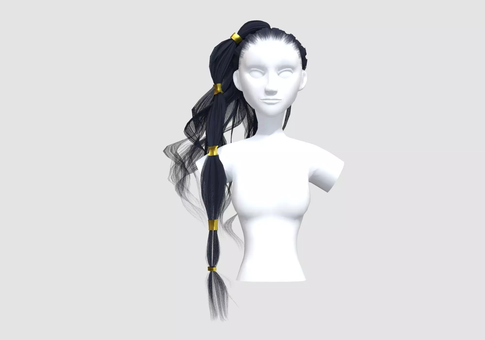 Wavy Ponytail Hairstyle 3D model_0