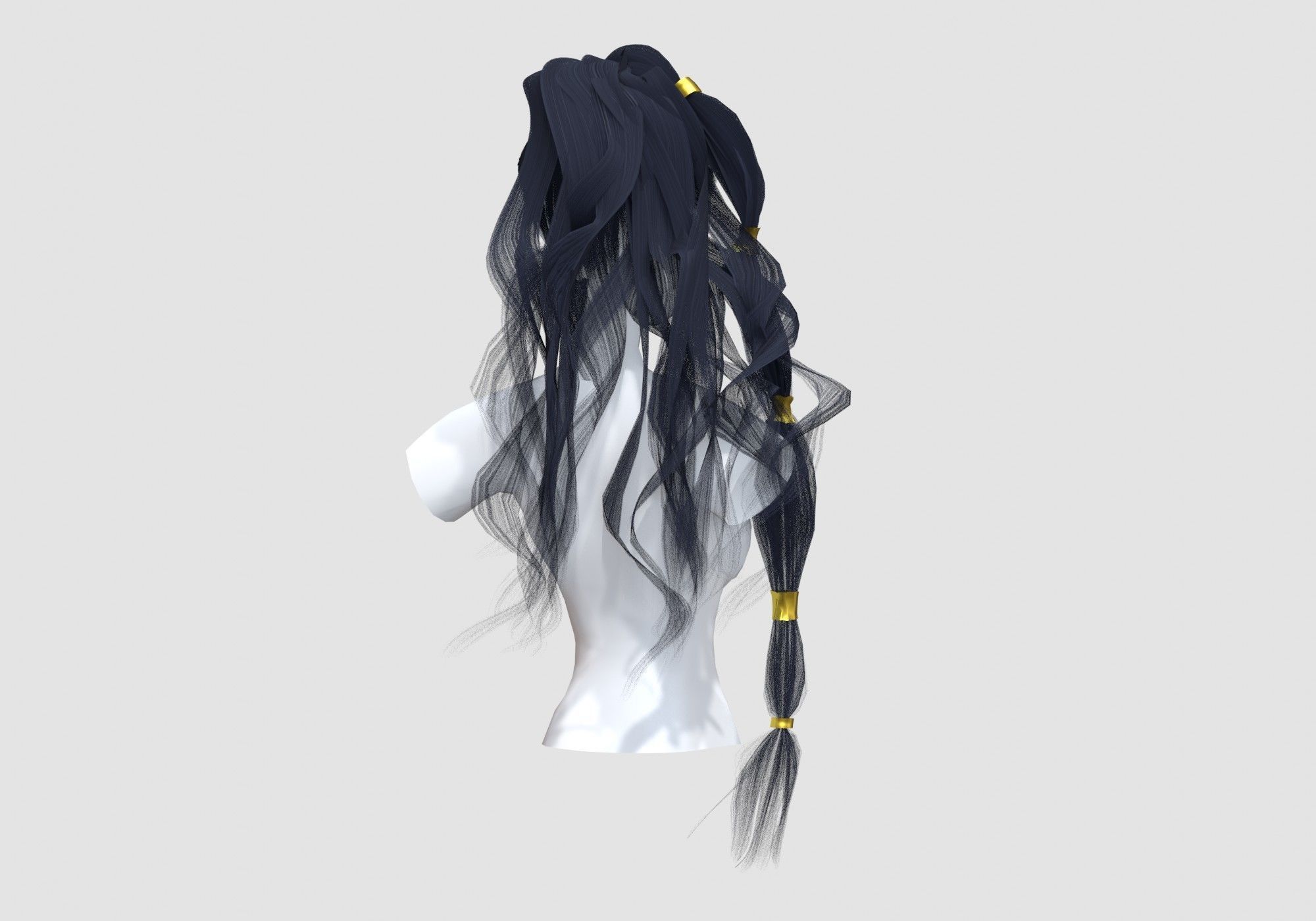 Wavy Ponytail Hairstyle 3D model_3
