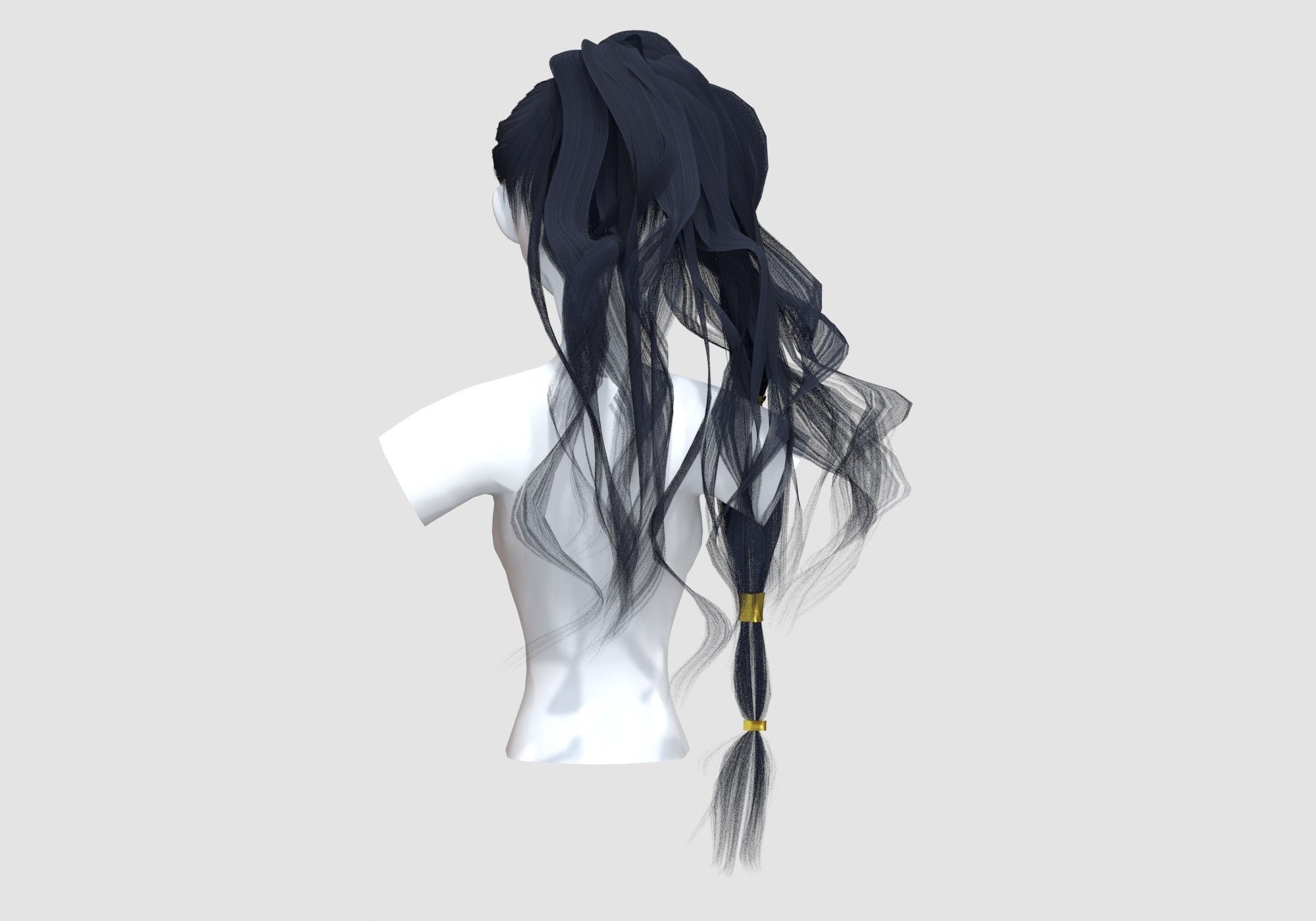 Wavy Ponytail Hairstyle 3D model_4