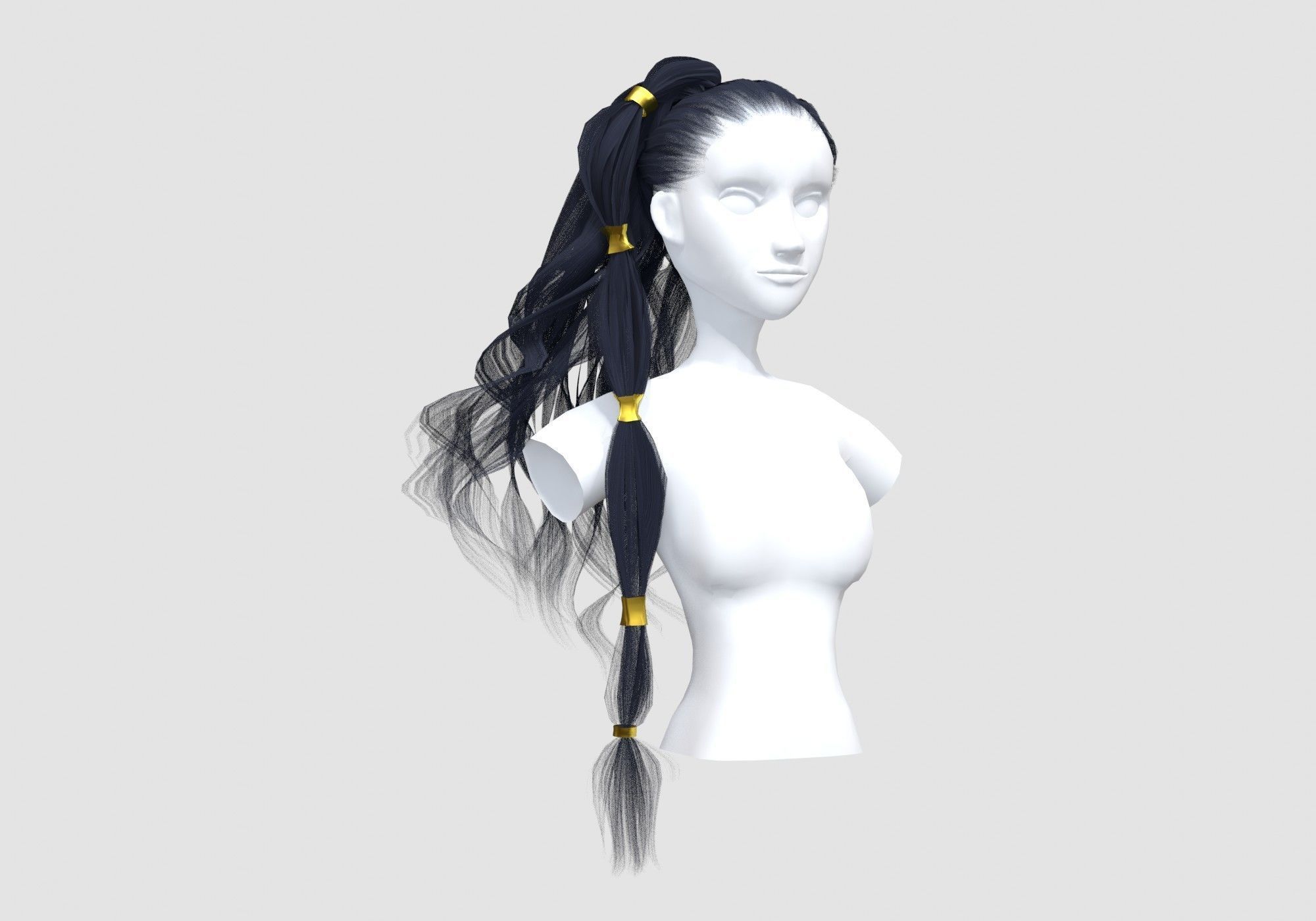 Wavy Ponytail Hairstyle 3D model_1
