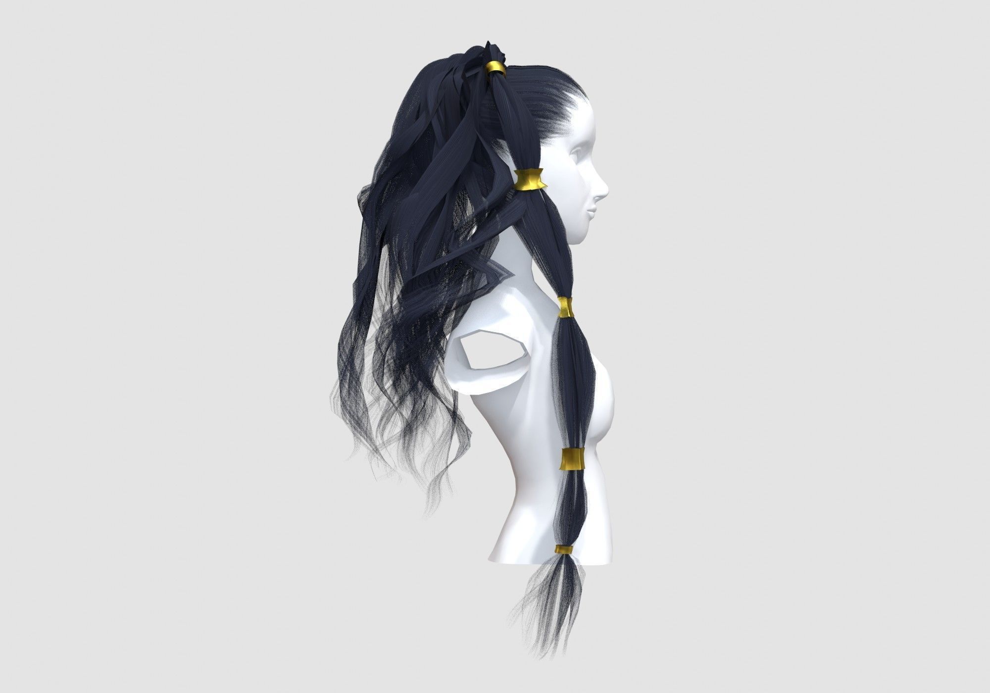 Wavy Ponytail Hairstyle 3D model_2