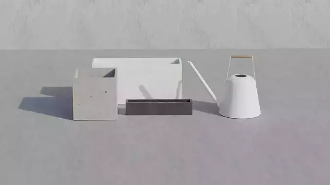 garden set concrete pots and watering can