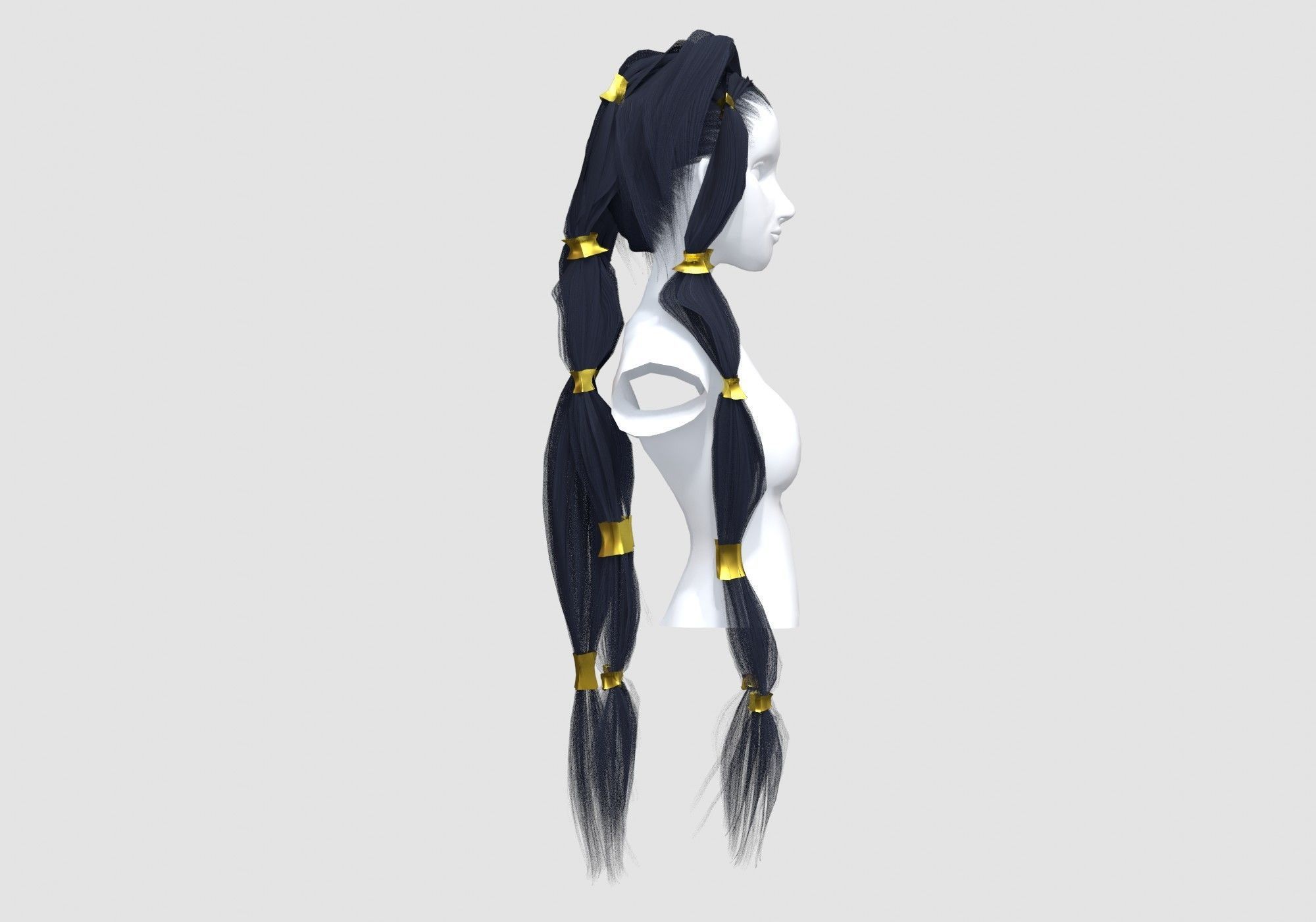Pigtails Stylized Hairstyle 3D model_2