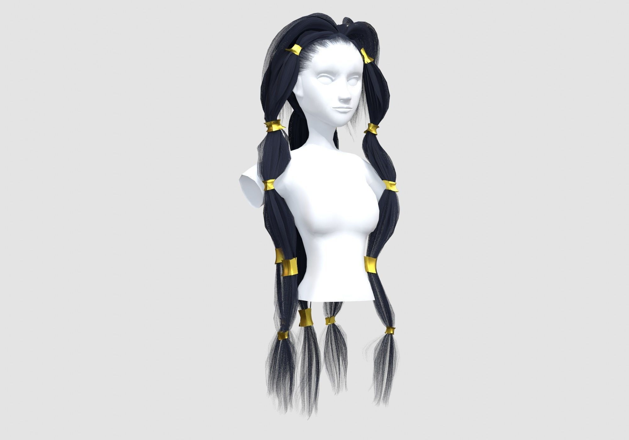 Pigtails Stylized Hairstyle 3D model_1