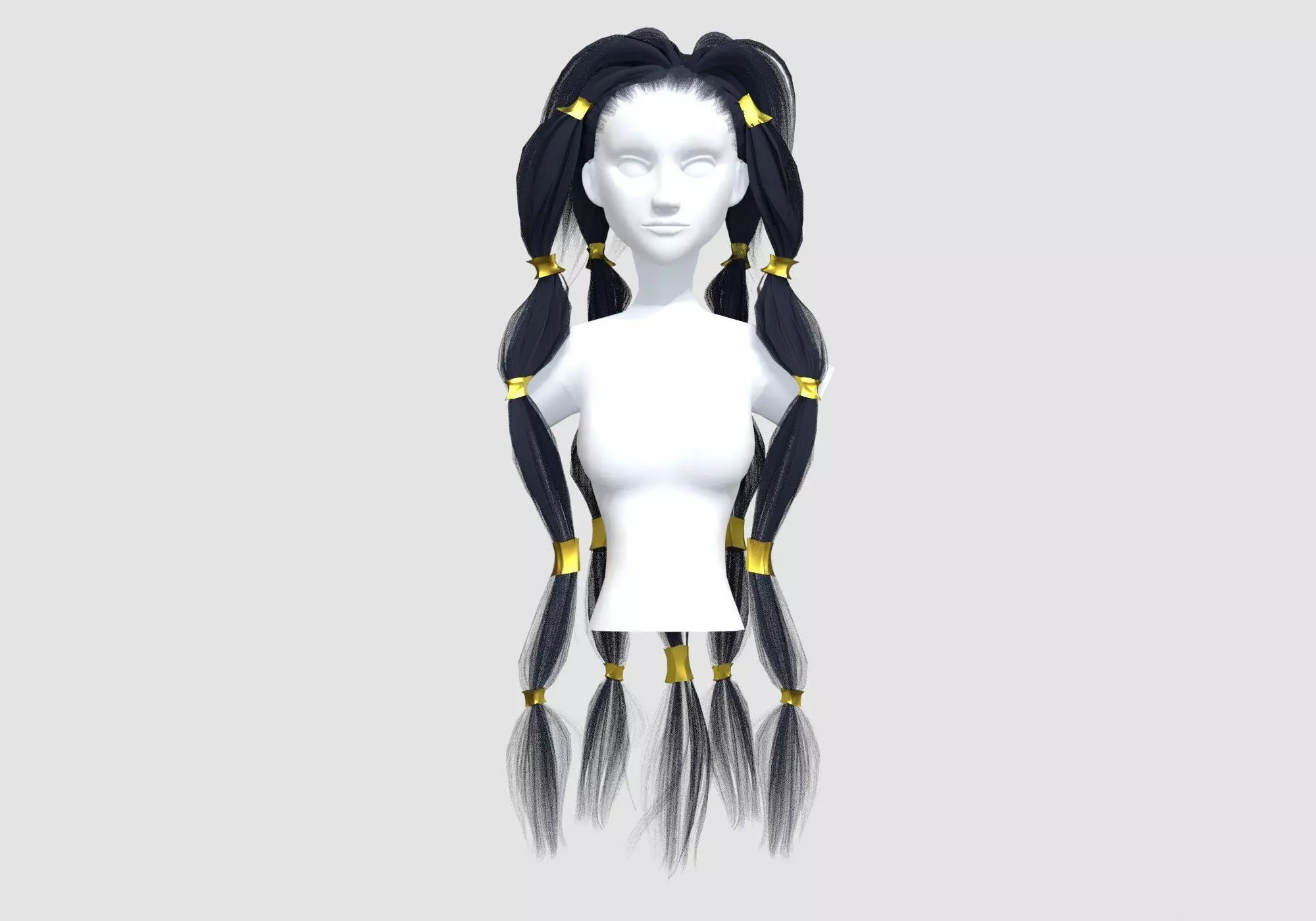 Pigtails Stylized Hairstyle 3D model_0