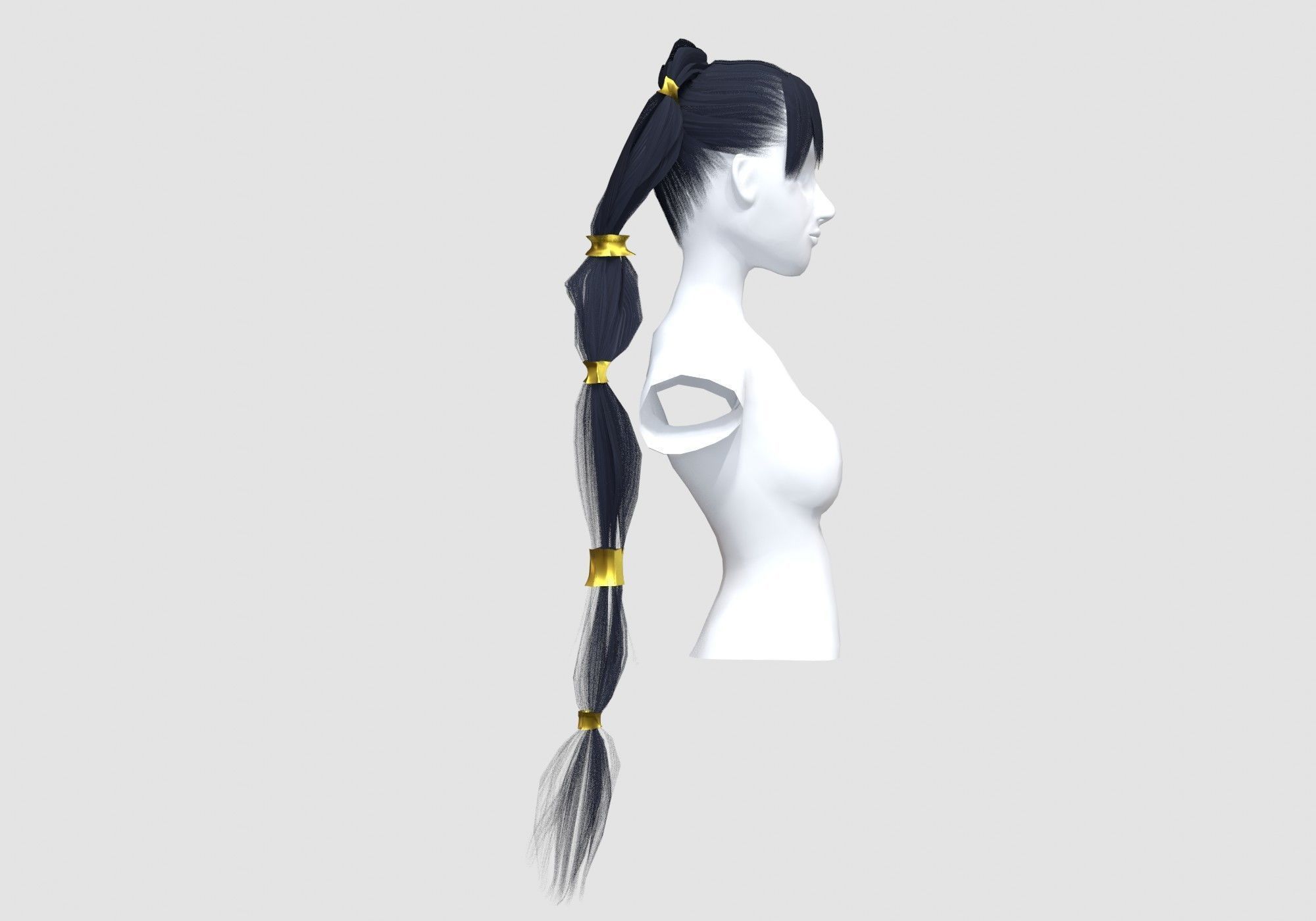 Pigtail Long Hairstyle 3D model_2