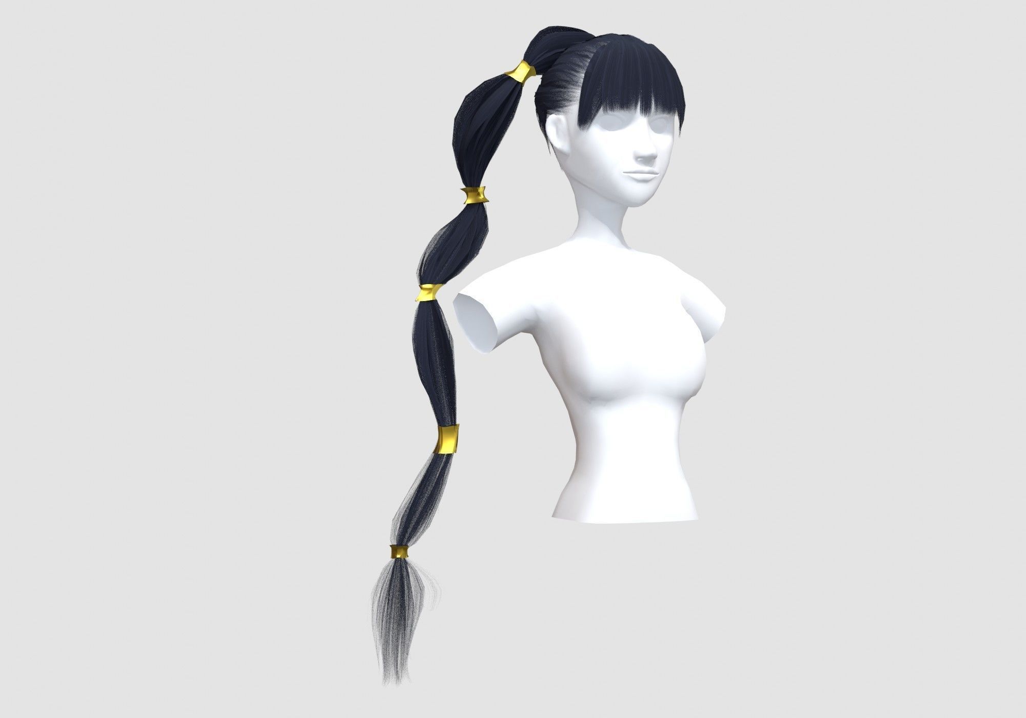 Pigtail Long Hairstyle 3D model_1