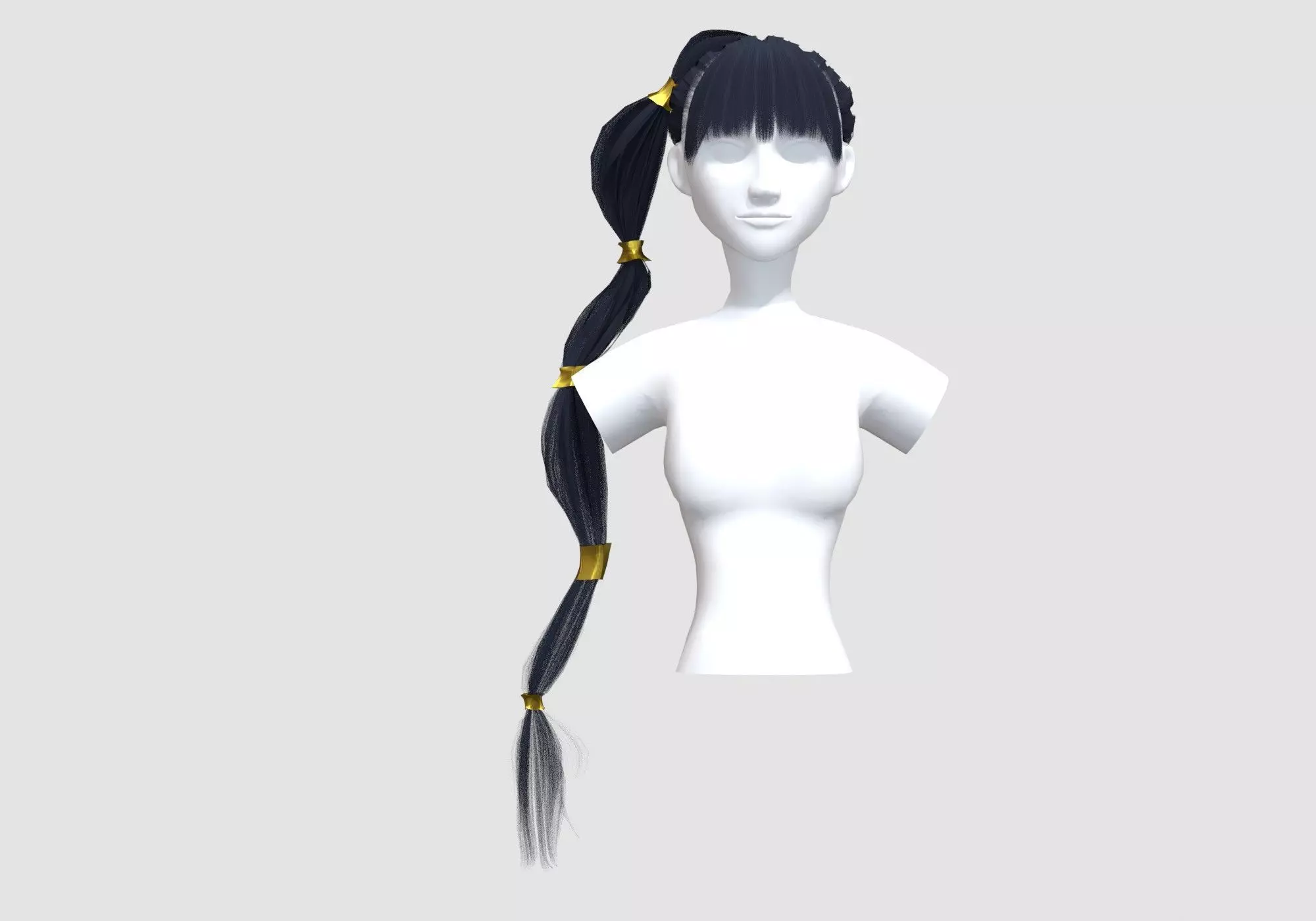 Pigtail Long Hairstyle 3D model_0