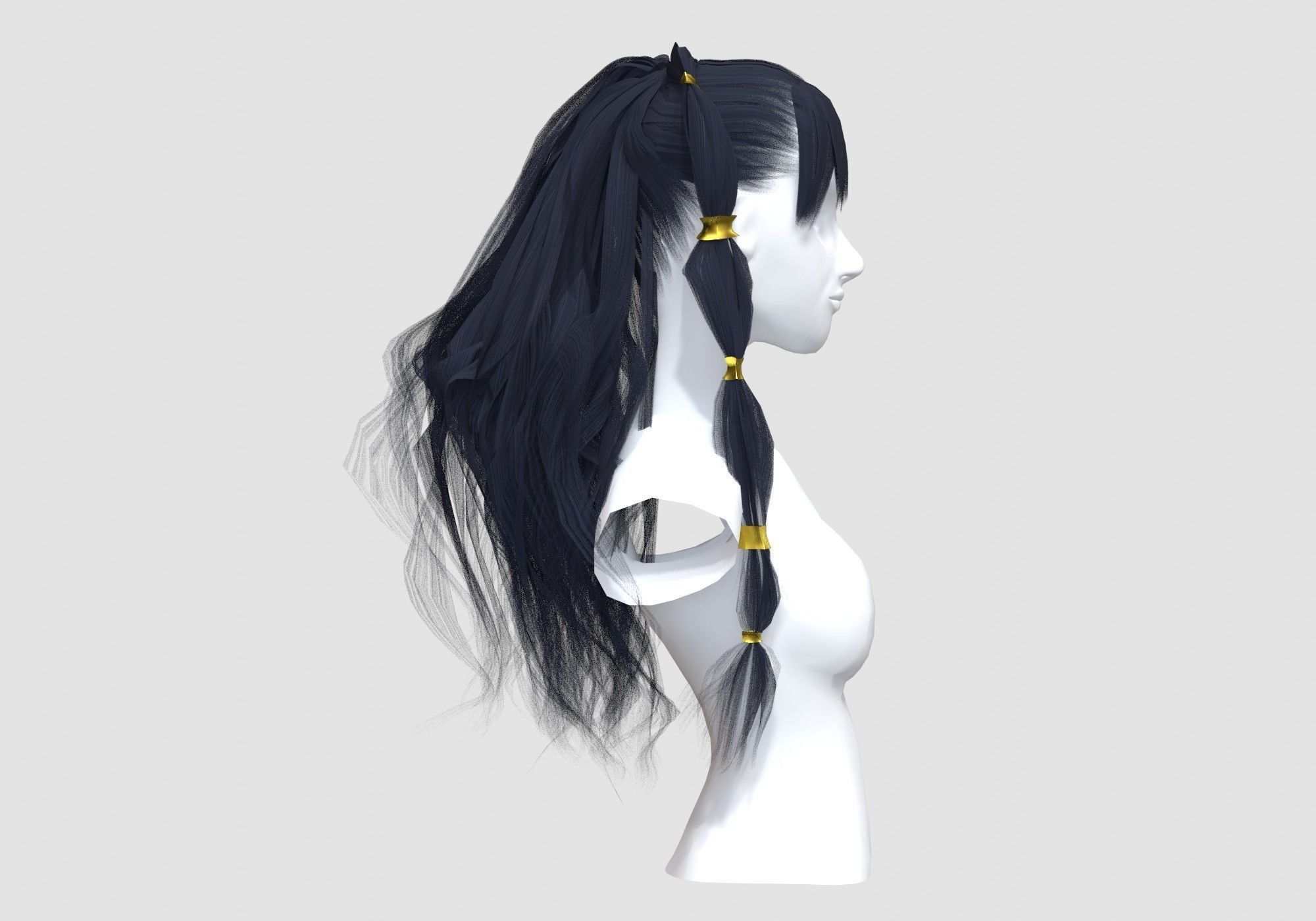 Long Wavy Hairstyle 3D model_2