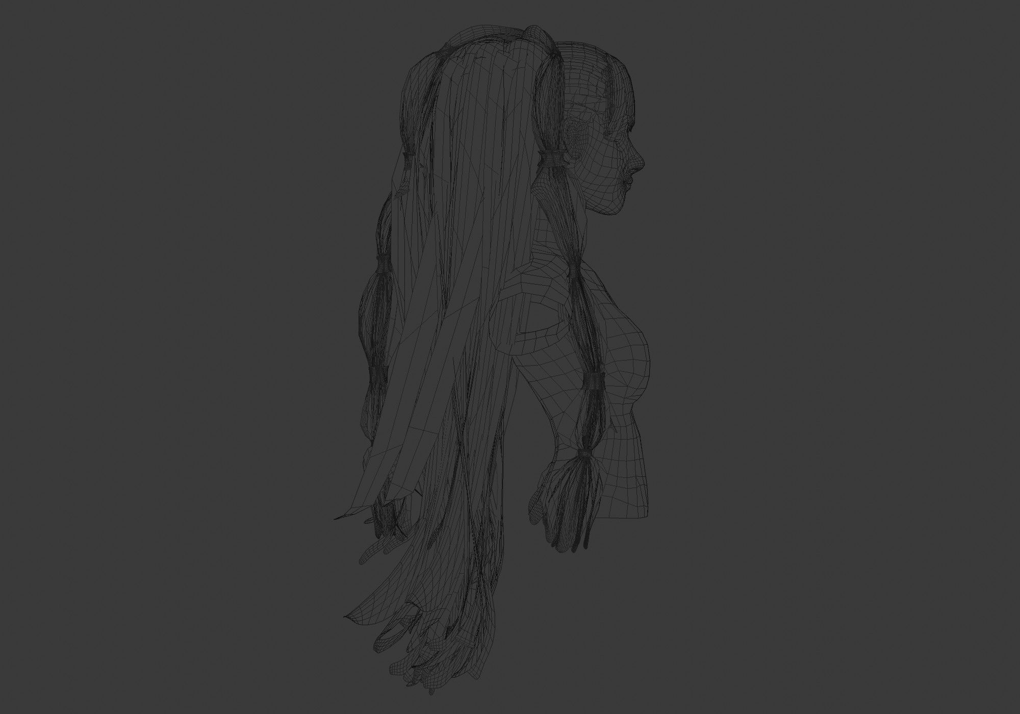 Long Stylized Hairstyle 3D model_7