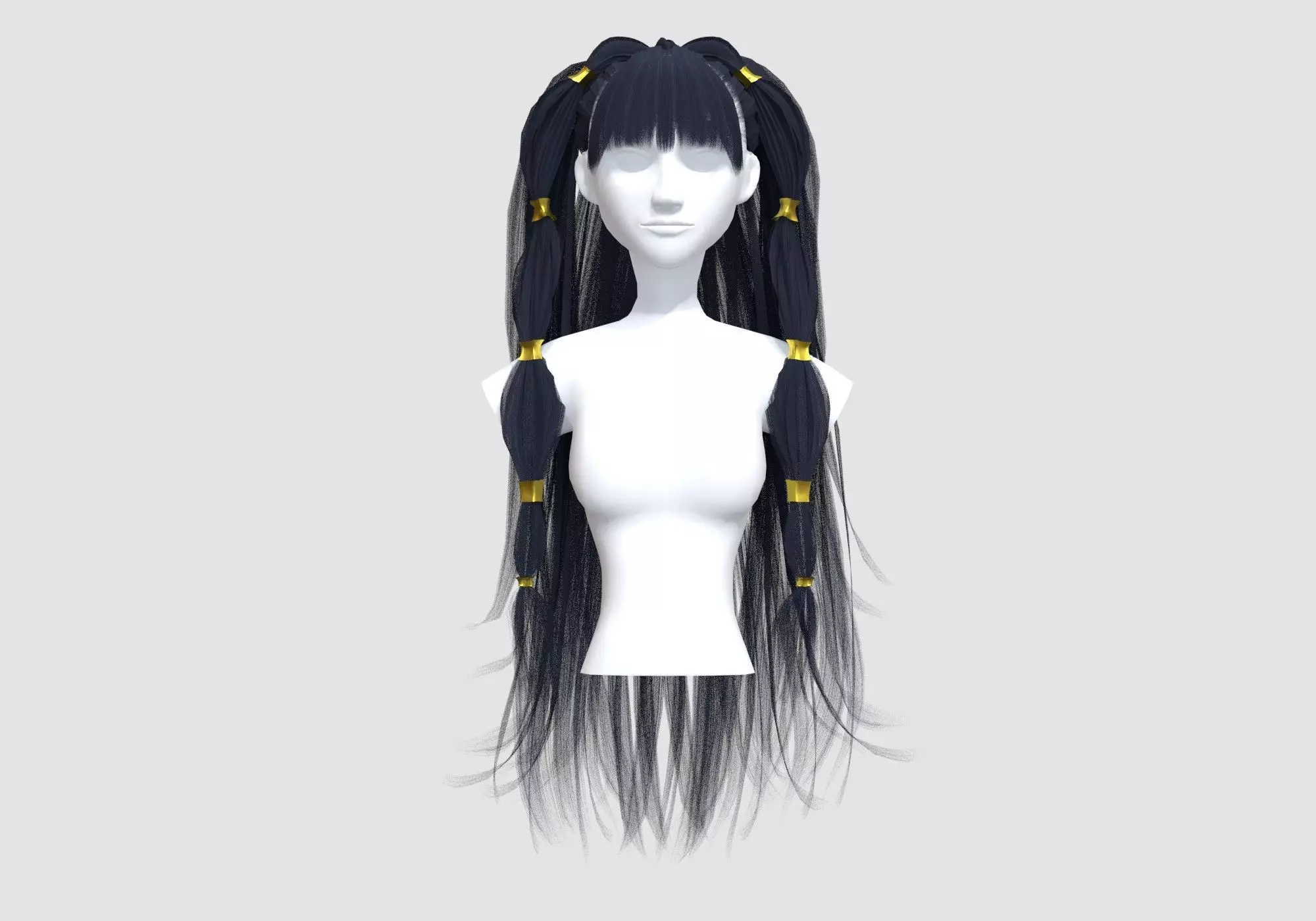 Long Stylized Hairstyle 3D model_0