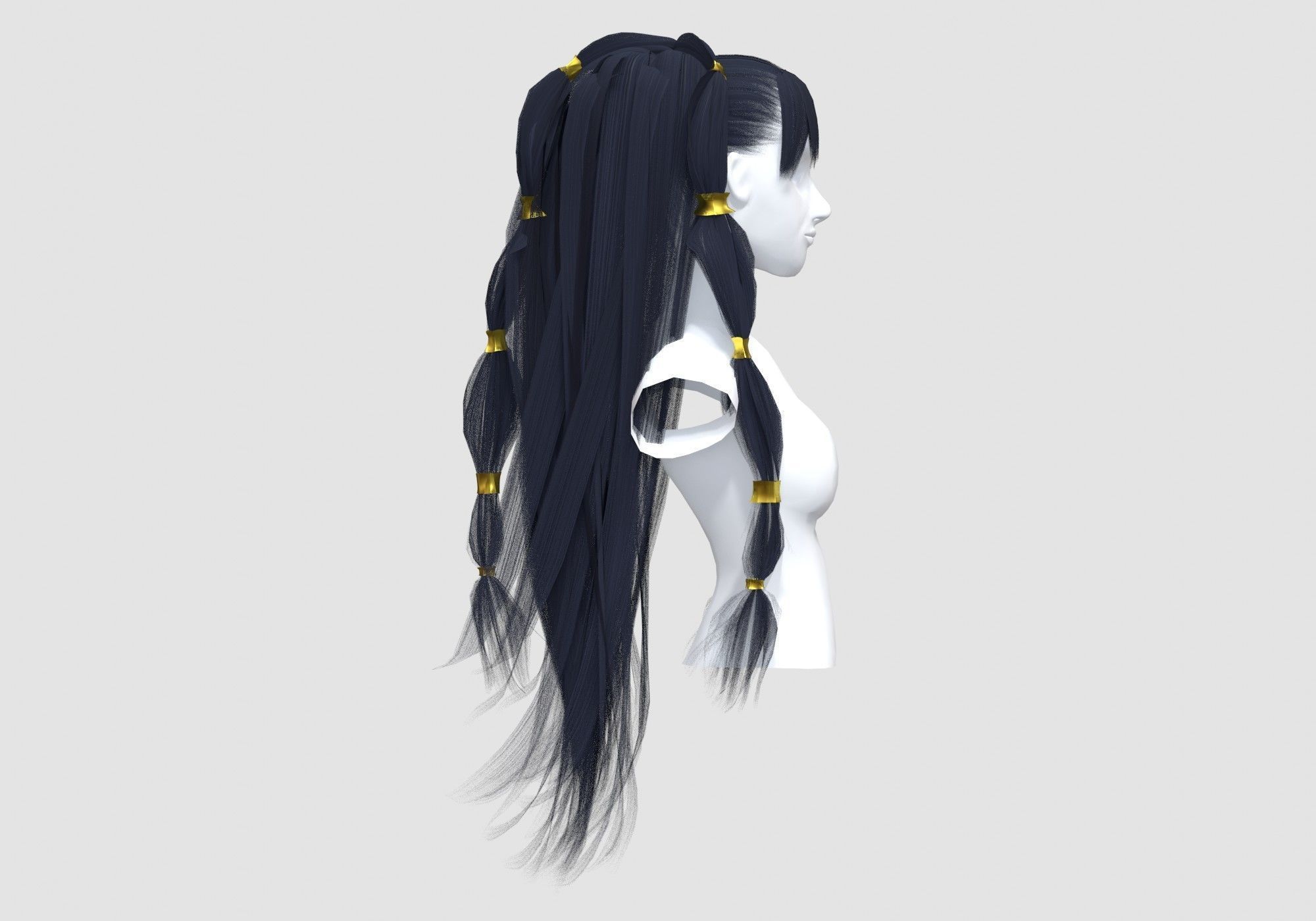 Long Stylized Hairstyle 3D model_2