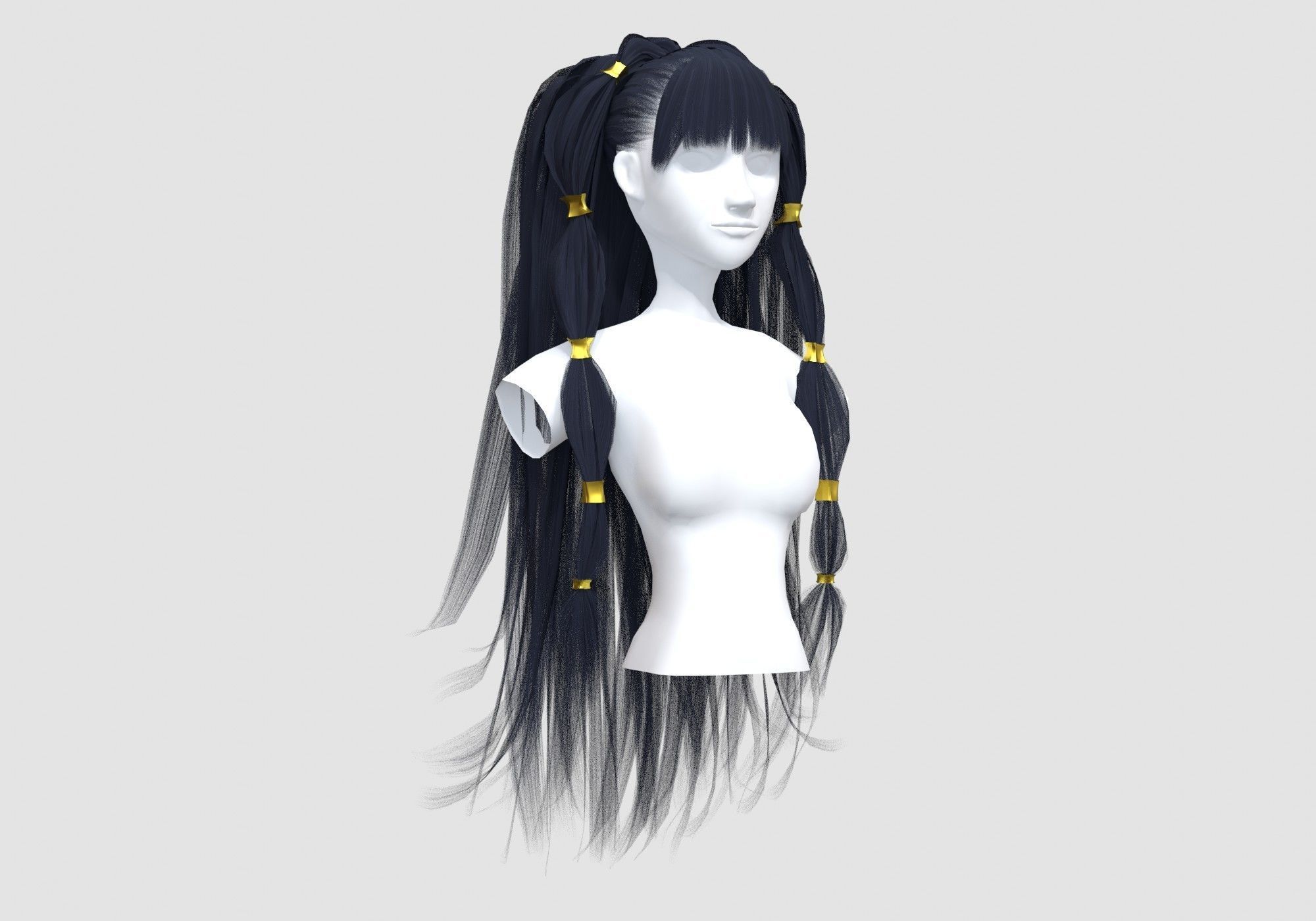 Long Stylized Hairstyle 3D model_1