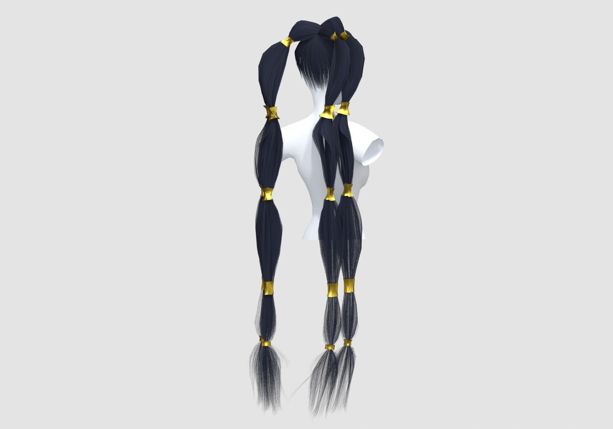 Long Pigtails Hairstyle 3D model_3