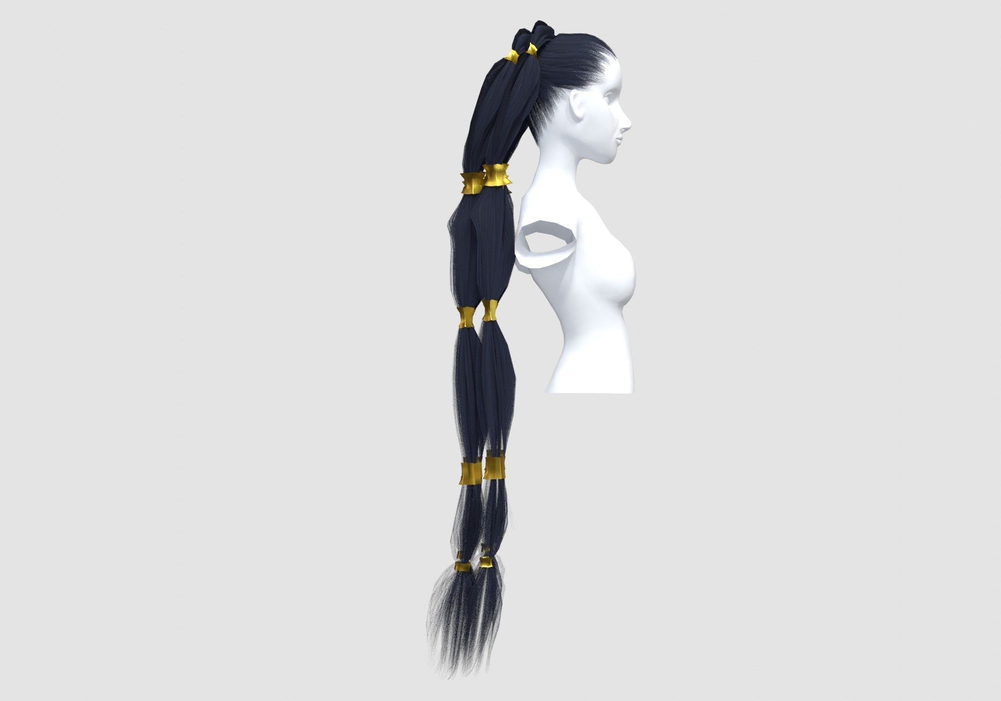 Long Pigtails Hairstyle 3D model_2