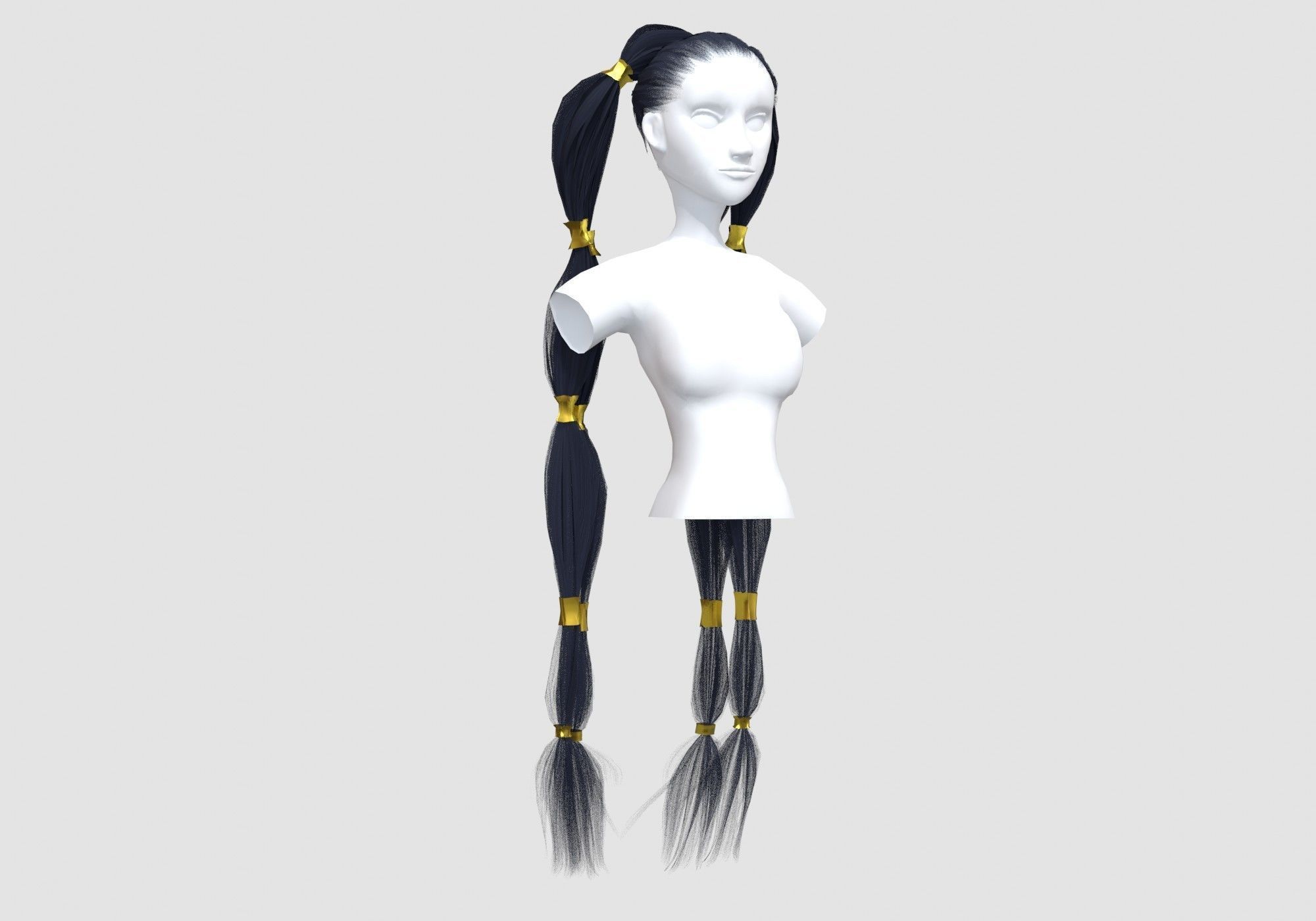 Long Pigtails Hairstyle 3D model_1