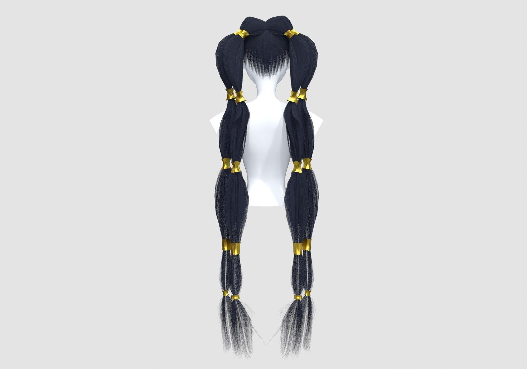 Long Pigtails Hairstyle 3D model_4
