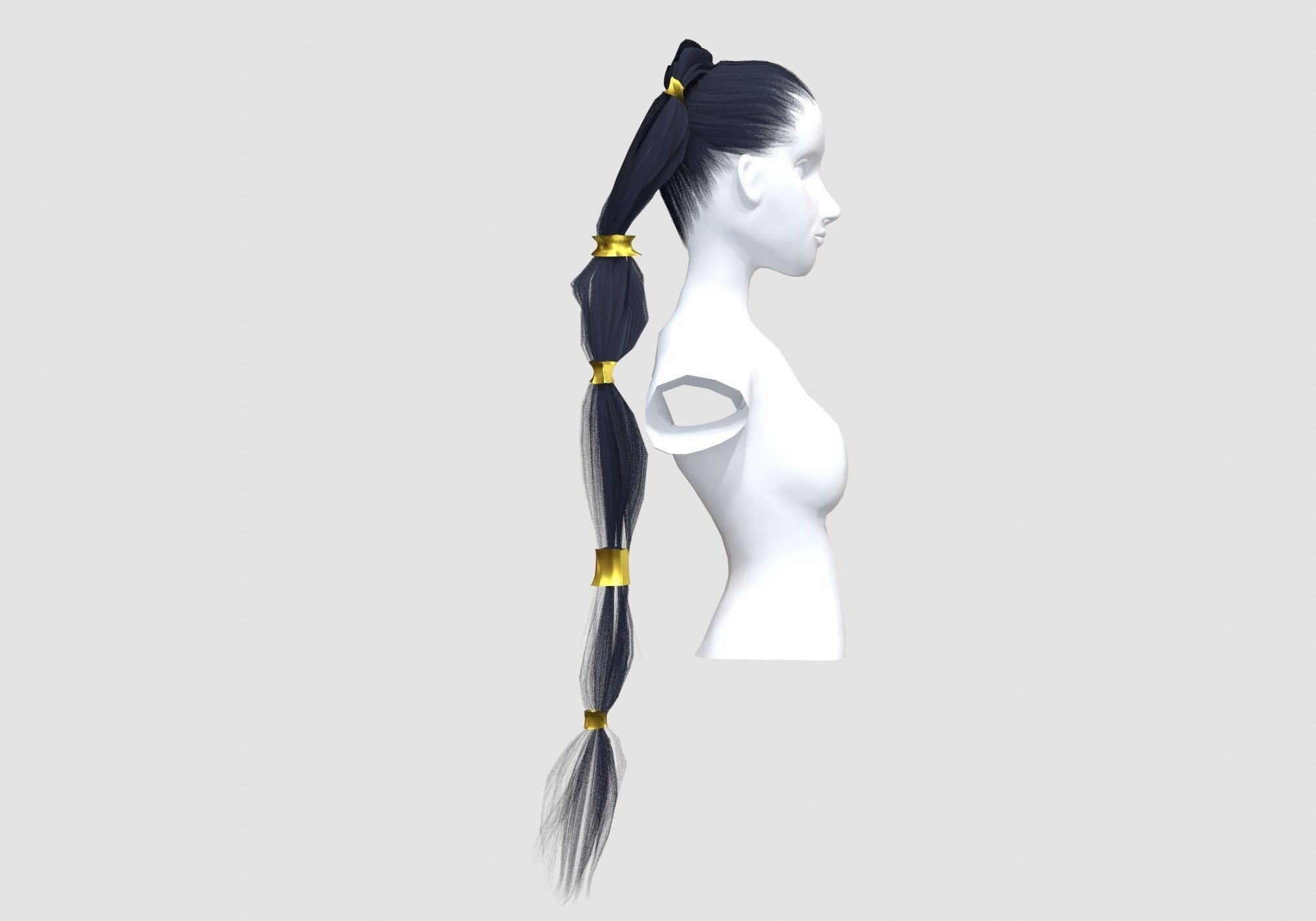 Long Pigtail Hairstyle  3D model_2