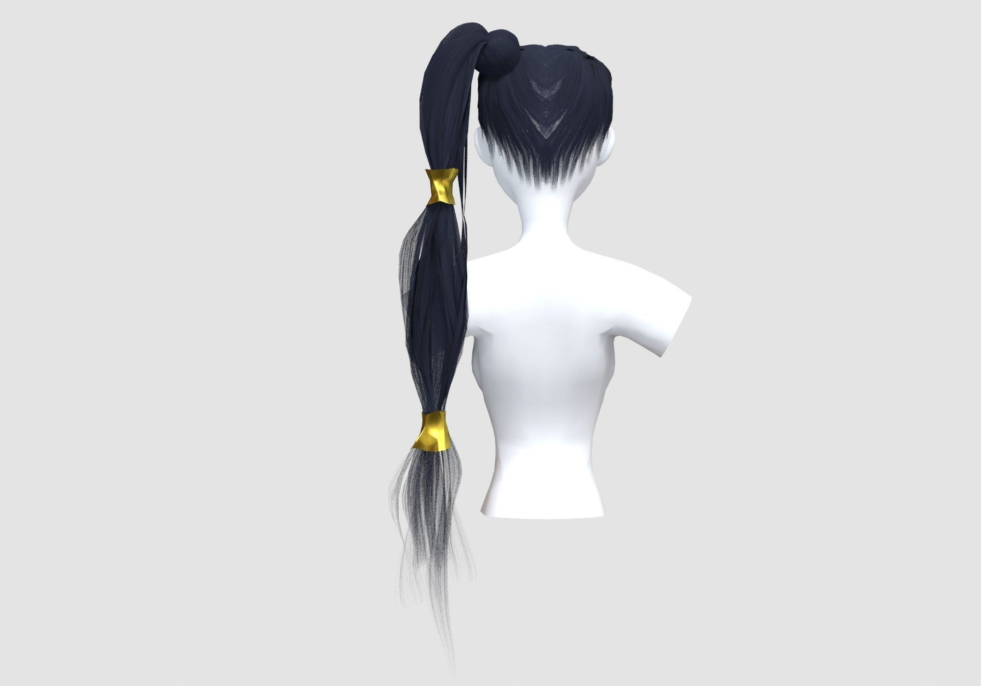 Bun Ponytail Hairstyle 3D model_4
