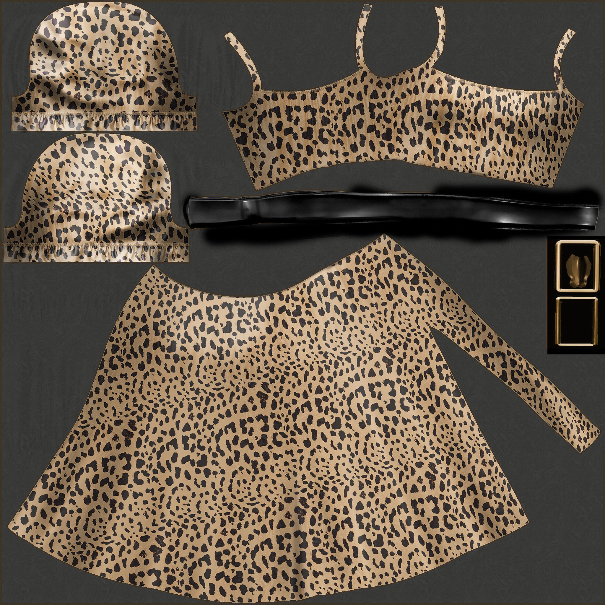 Puff Sleeved Belted Dress with Cutouts Low-poly 3D model_10