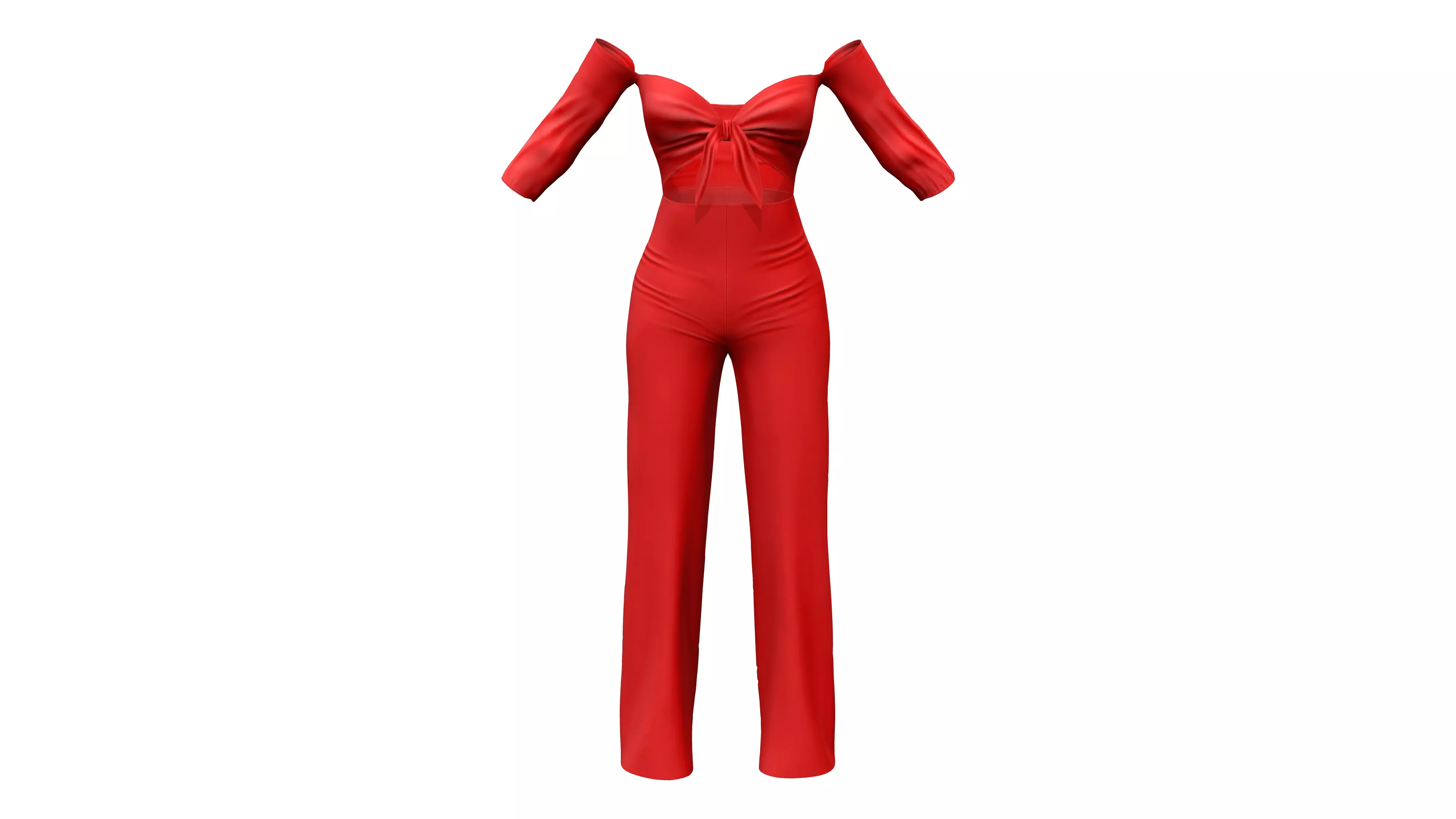 Front Tied Off Shoulder Jumpsuit Low-poly 3D model_0