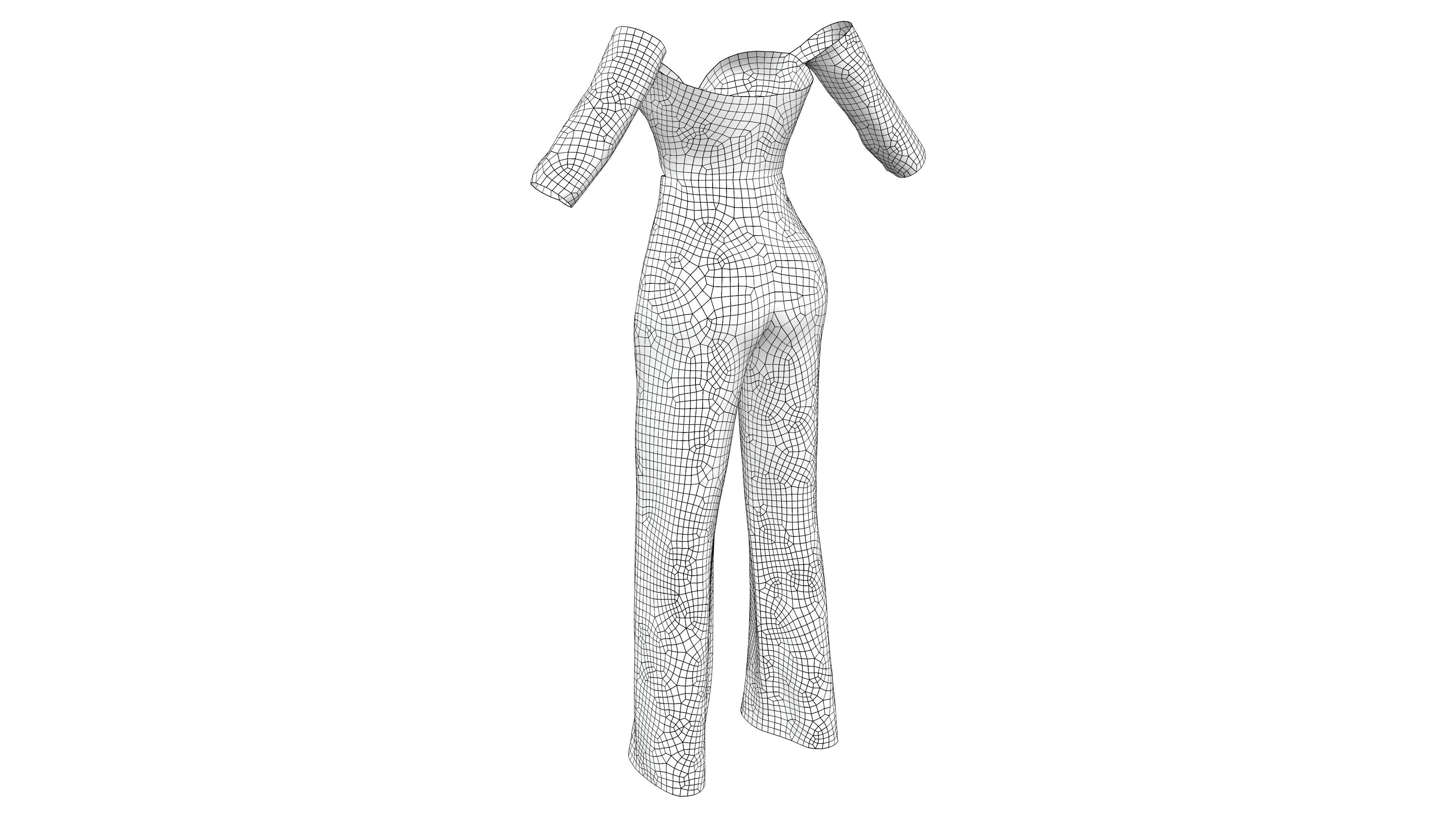 Front Tied Off Shoulder Jumpsuit Low-poly 3D model_10