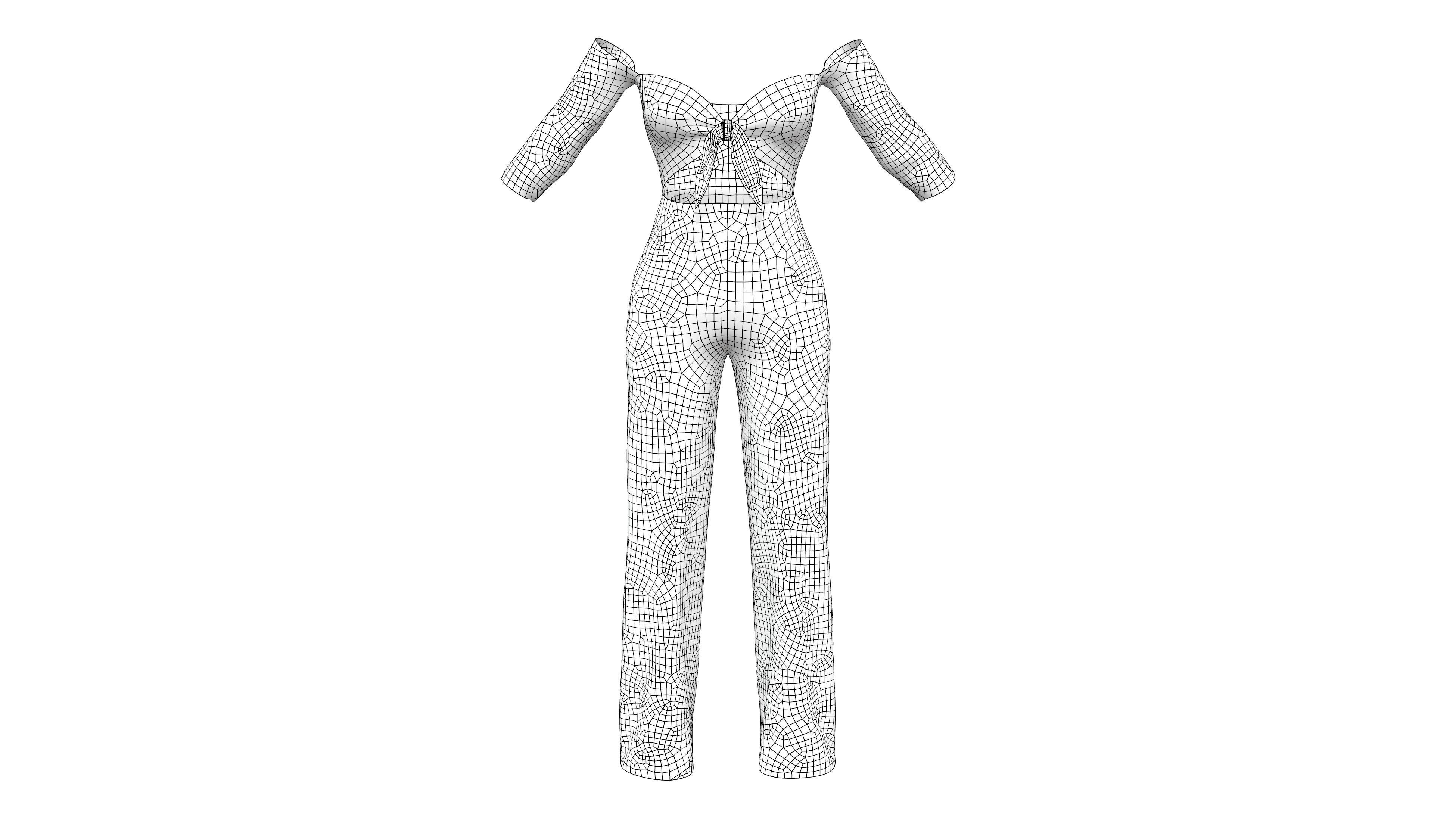 Front Tied Off Shoulder Jumpsuit Low-poly 3D model_9