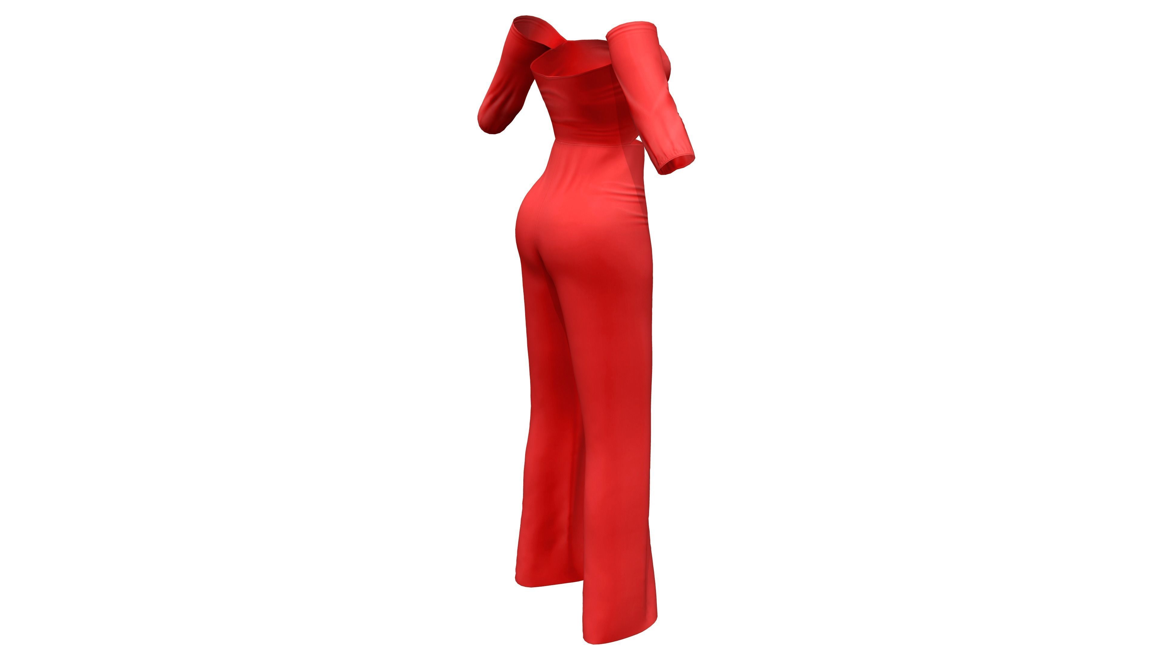 Front Tied Off Shoulder Jumpsuit Low-poly 3D model_8