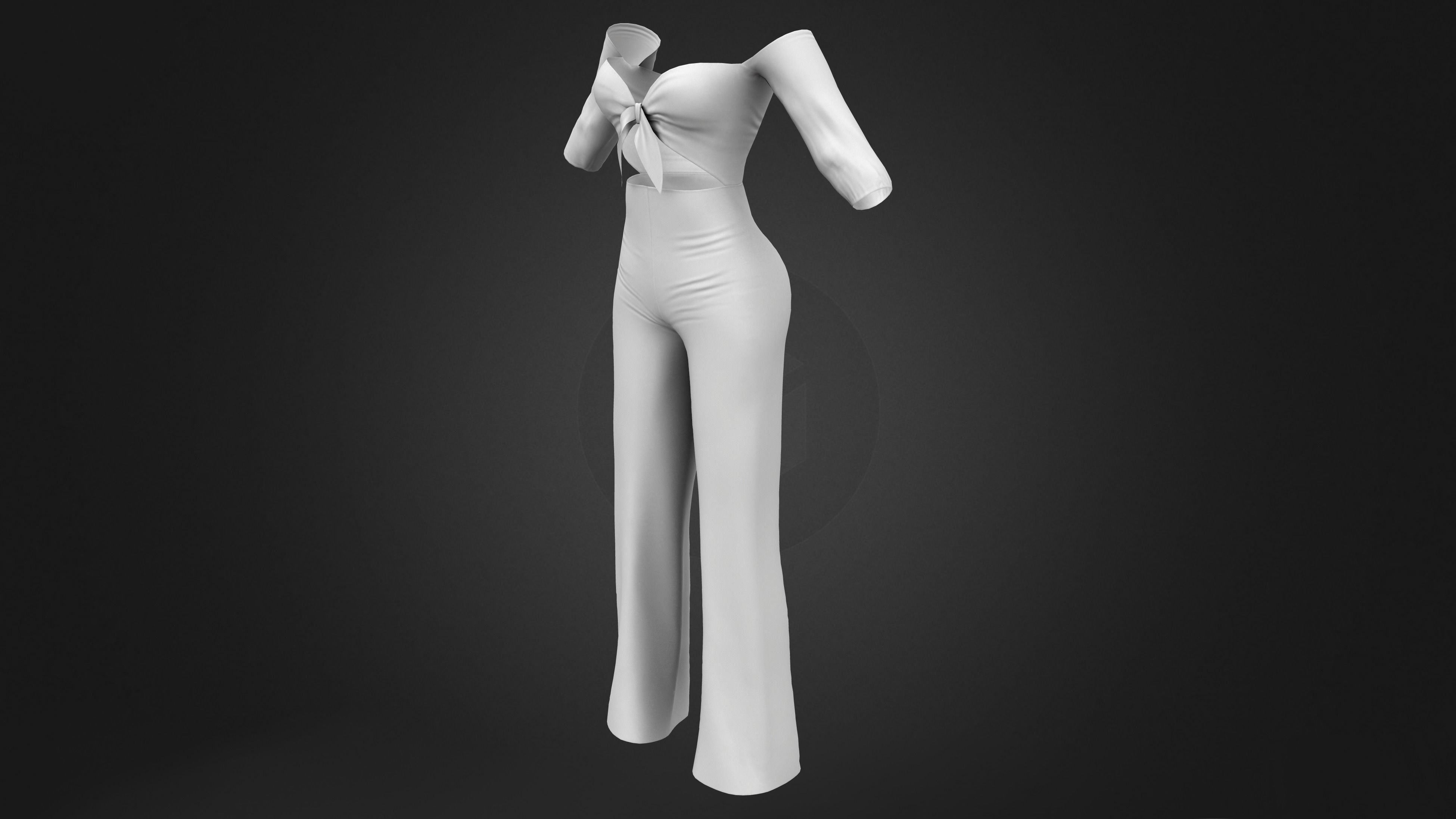 Front Tied Off Shoulder Jumpsuit Low-poly 3D model_11