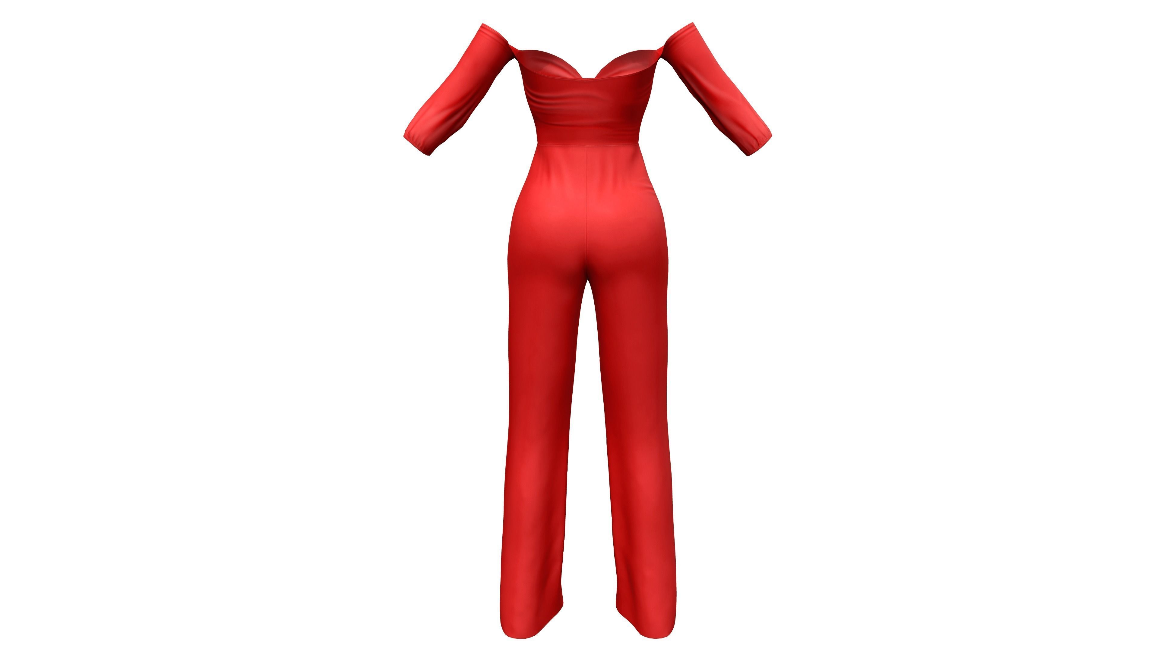 Front Tied Off Shoulder Jumpsuit Low-poly 3D model_7