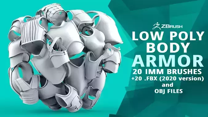 20 Low poly medieval fantasy body armor base mesh IMM brush 3D model