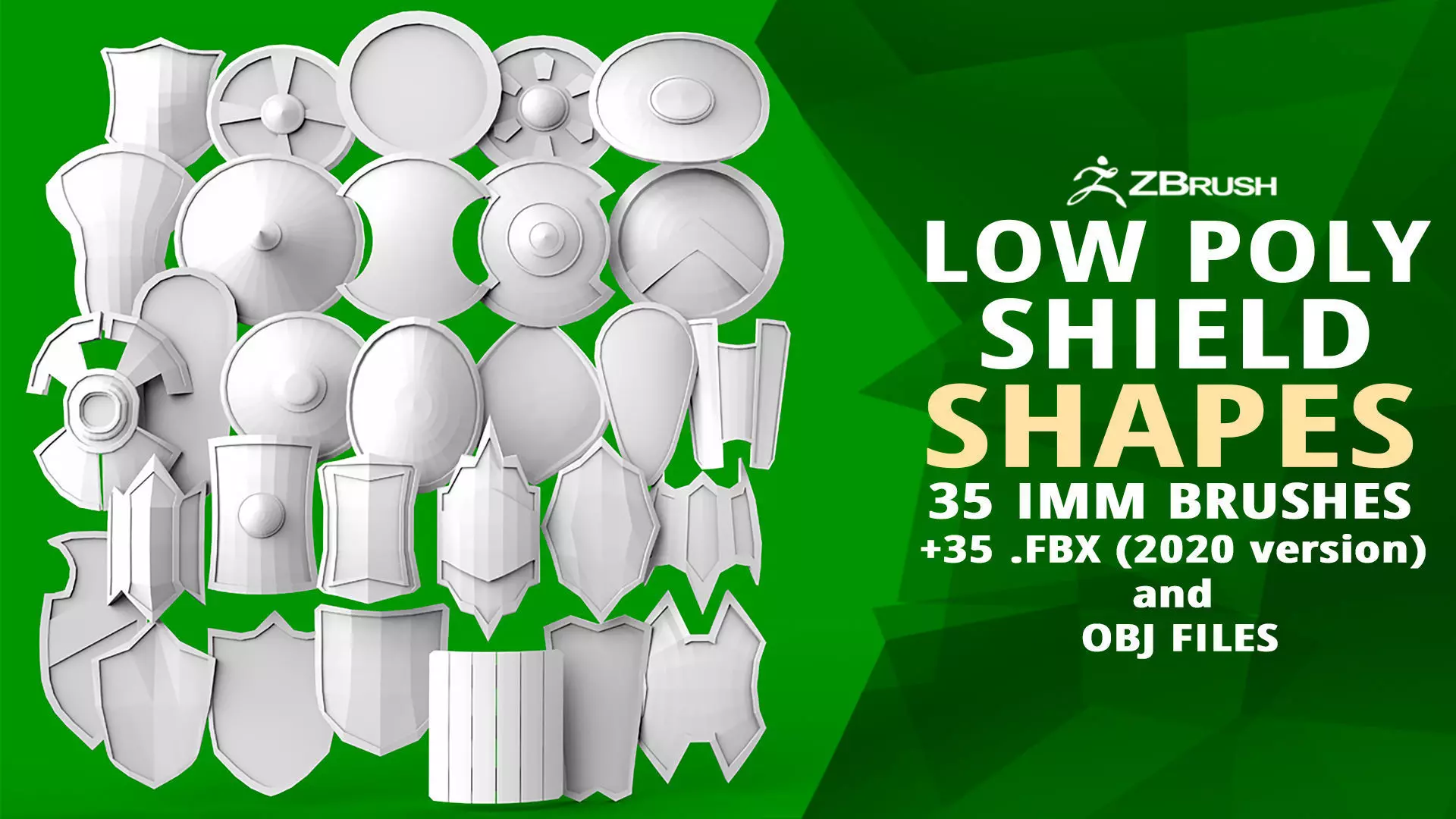 30 Low poly medieval fantasy shield base mesh shapes IMM brush 3D model_0