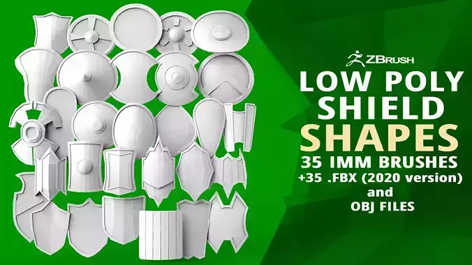 30 Low poly medieval fantasy shield base mesh shapes IMM brush 3D model
