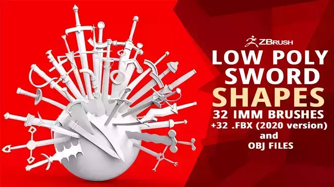 30 Low poly medieval fantasy sword melee weapons IMM brush 3D model