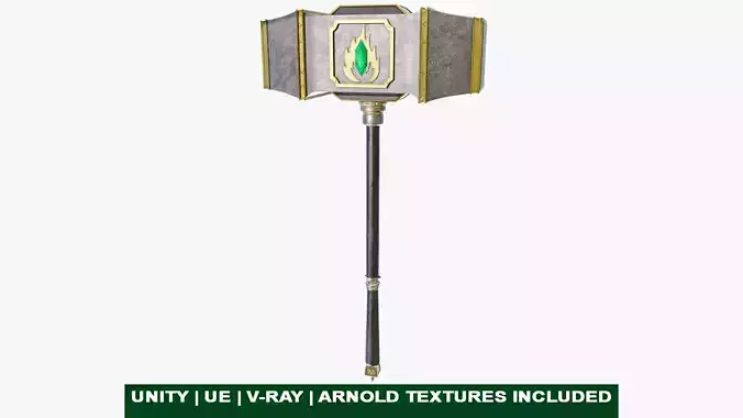 Battle Hammer 02 All PBR Unity UE V-Ray Textures Included Low-poly 3D model