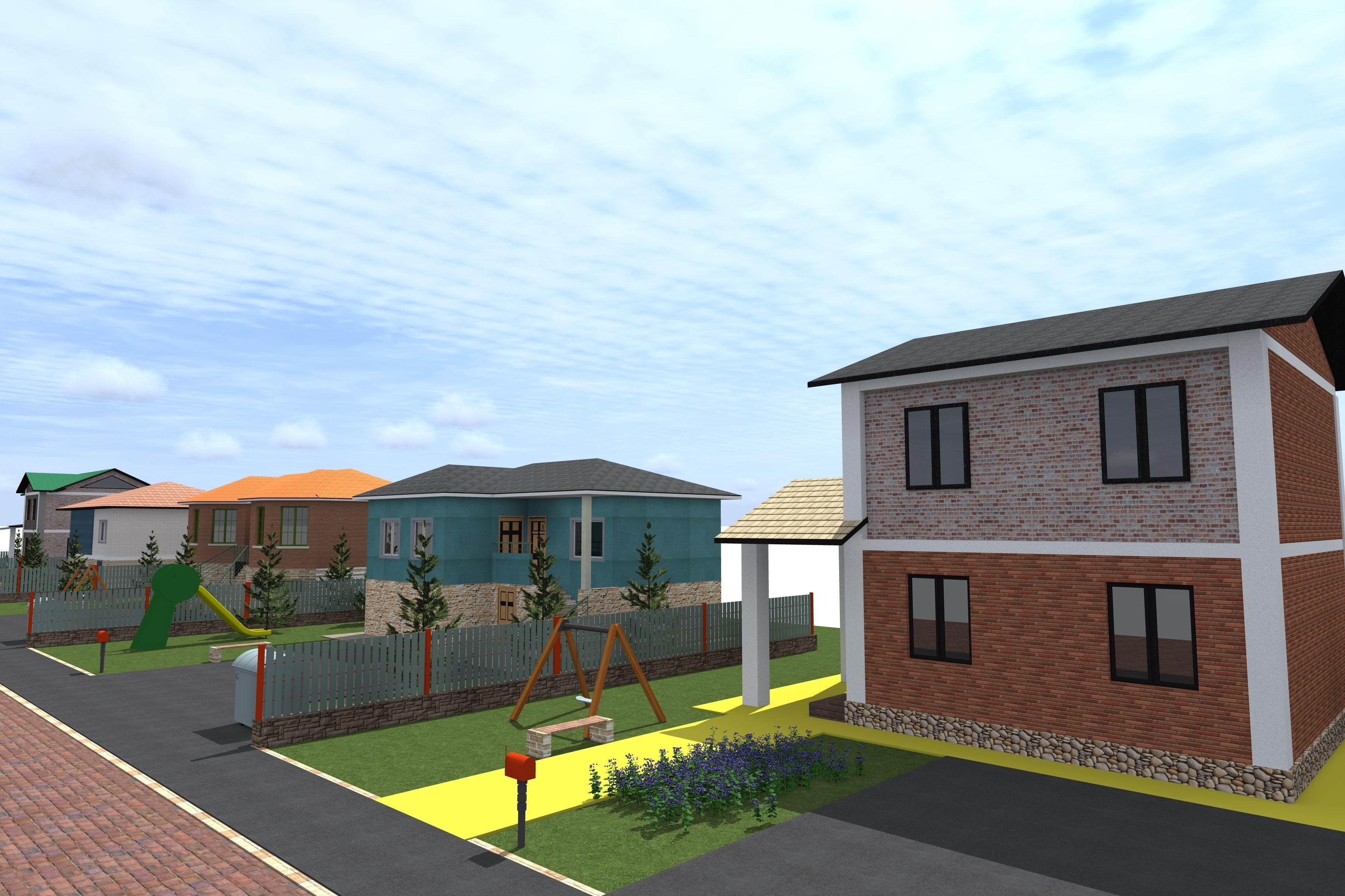 architecture house with two cars parked 3D model_3