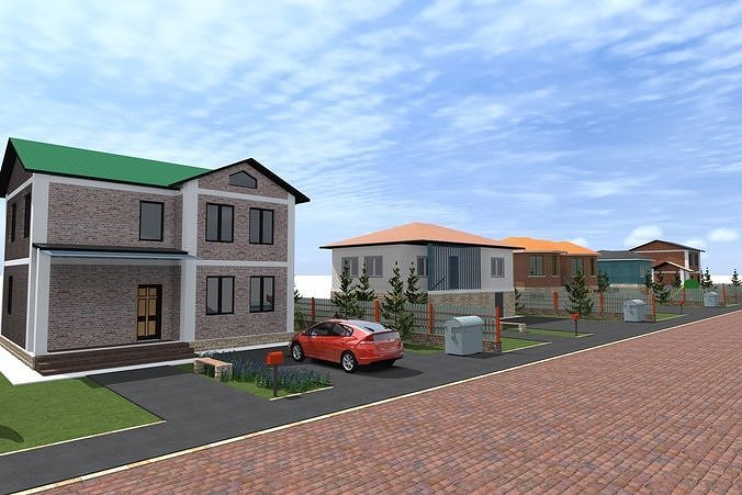 architecture house with two cars parked 3D model