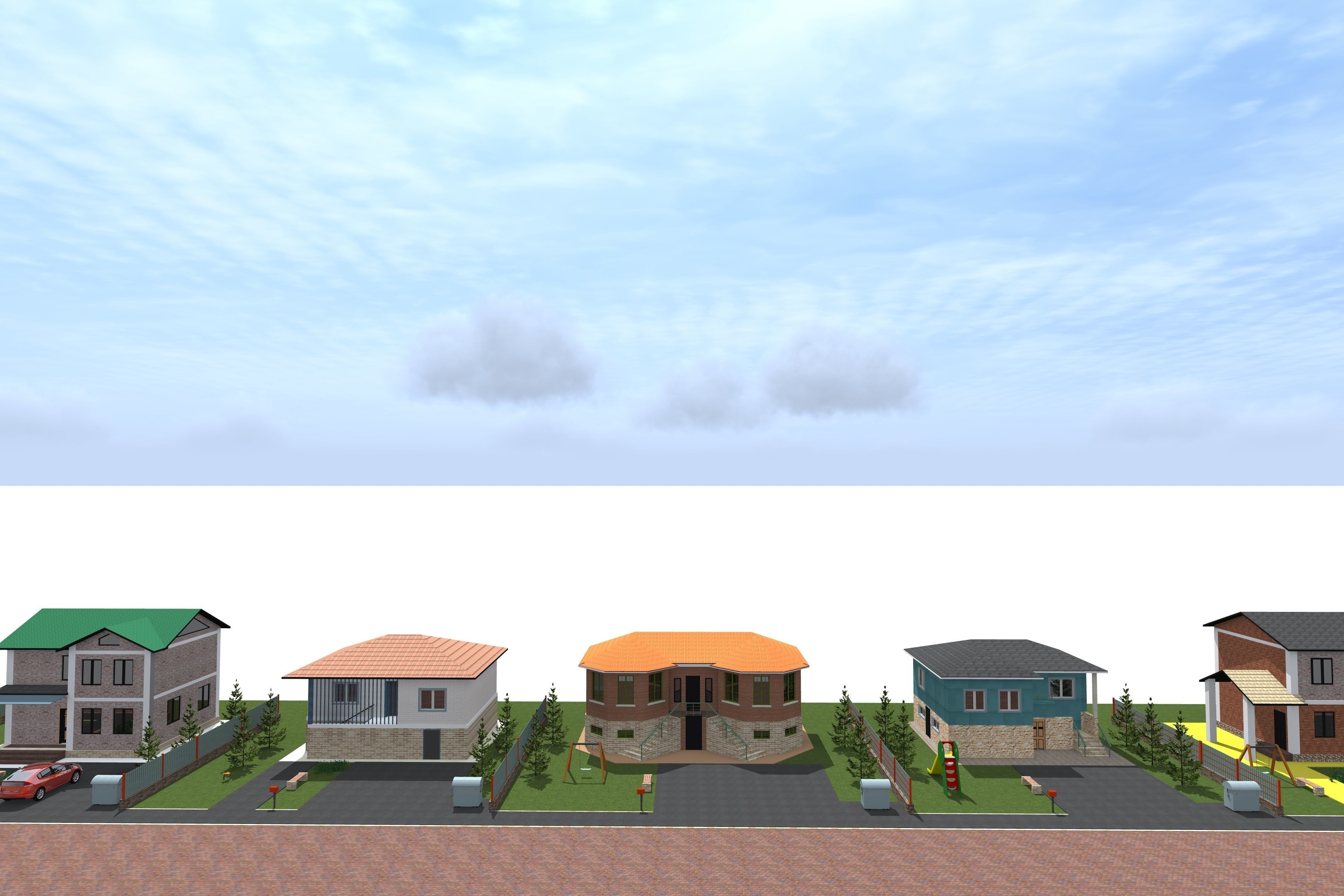 architecture house with two cars parked 3D model_2