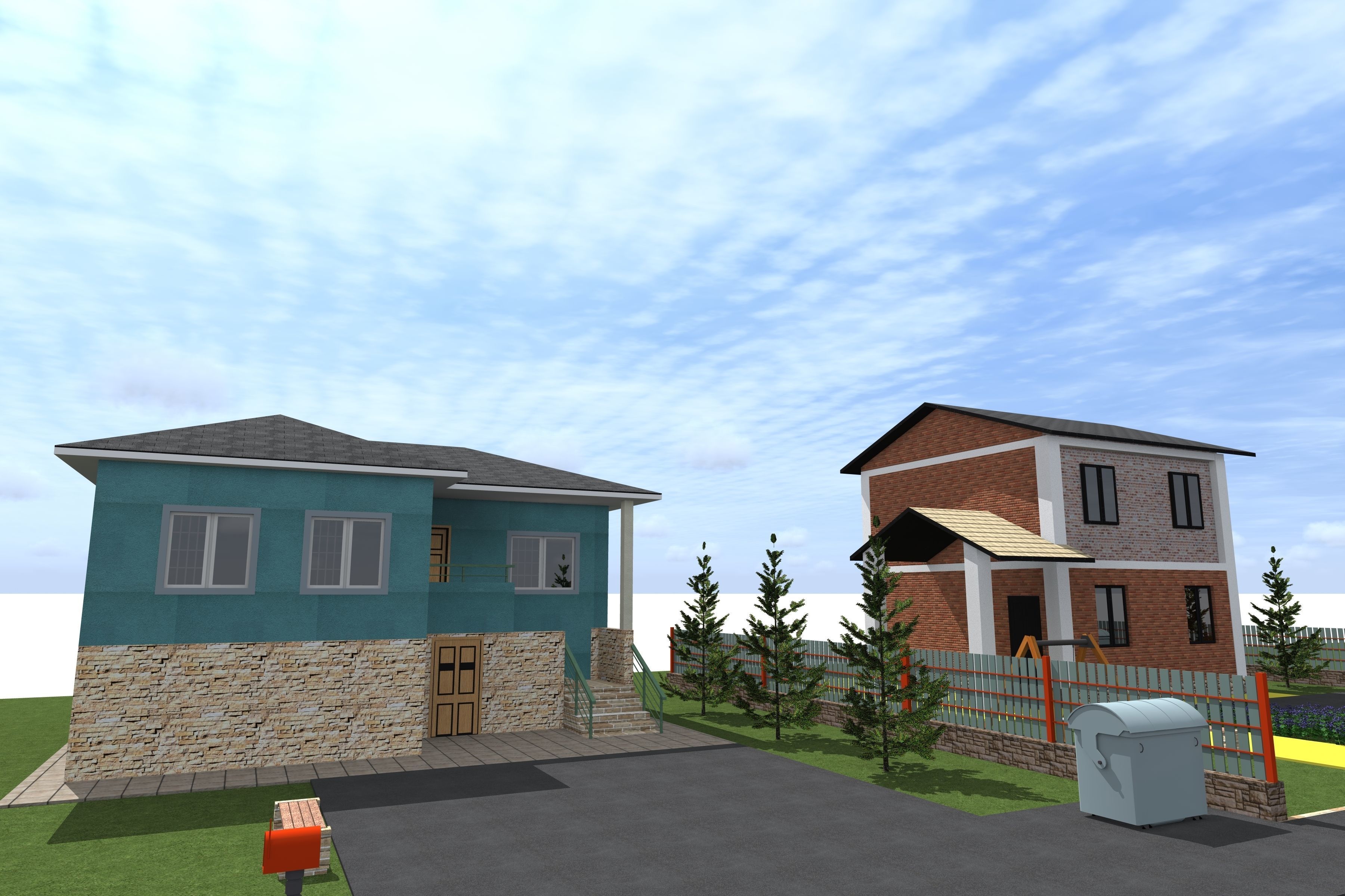 architecture house with two cars parked 3D model_6