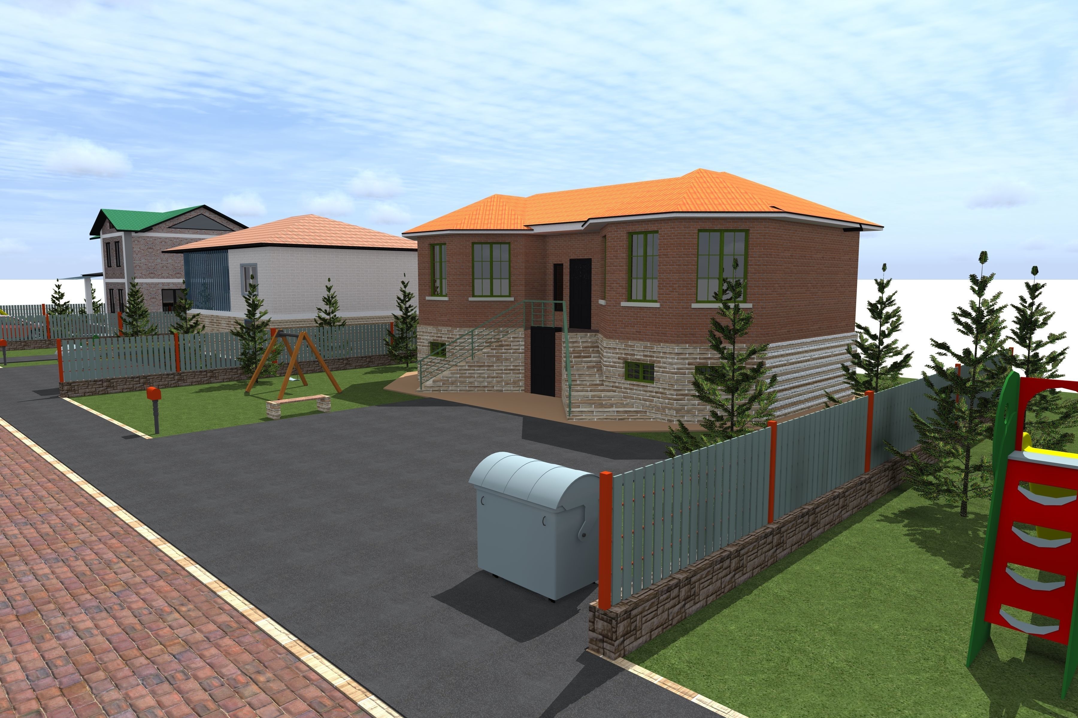 architecture house with two cars parked 3D model_8