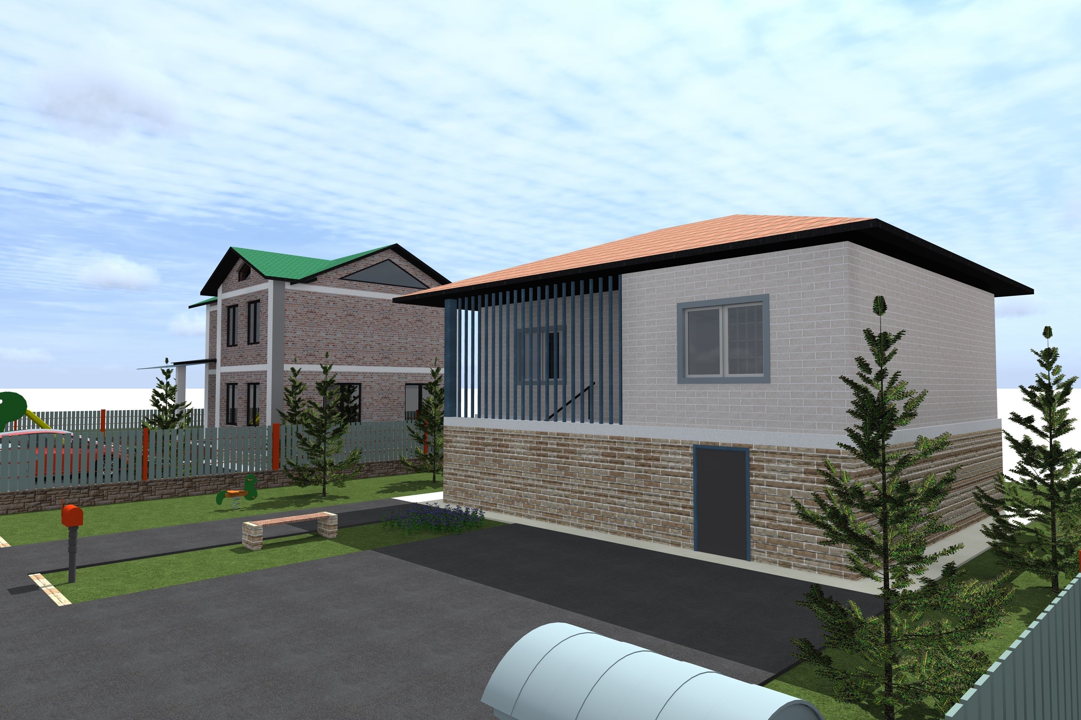 architecture house with two cars parked 3D model_1