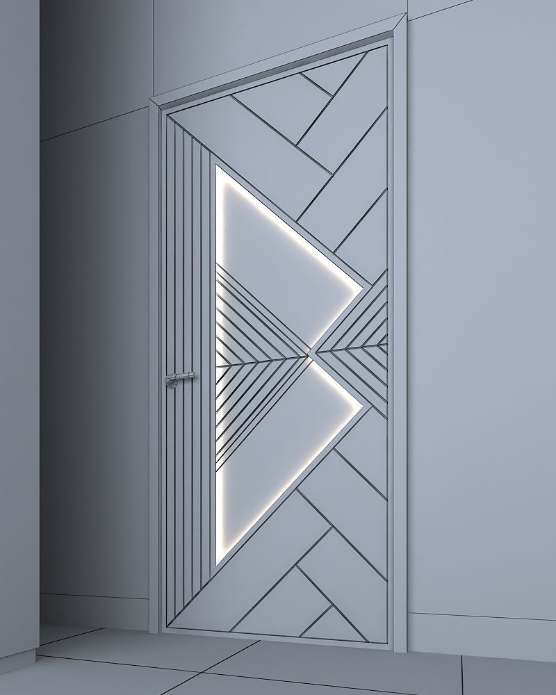 3d door wooden with triangle design Low-poly 3D model_3