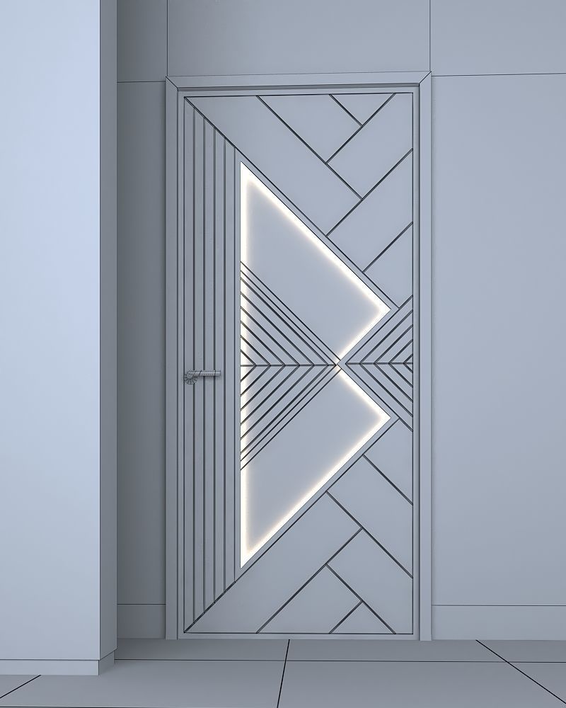 3d door wooden with triangle design Low-poly 3D model_2
