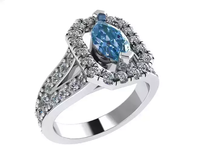 Marquise Cut Emerald Halo Ring  0533