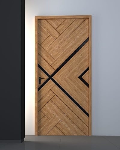 3d door modern wooden design Low-poly 3D model