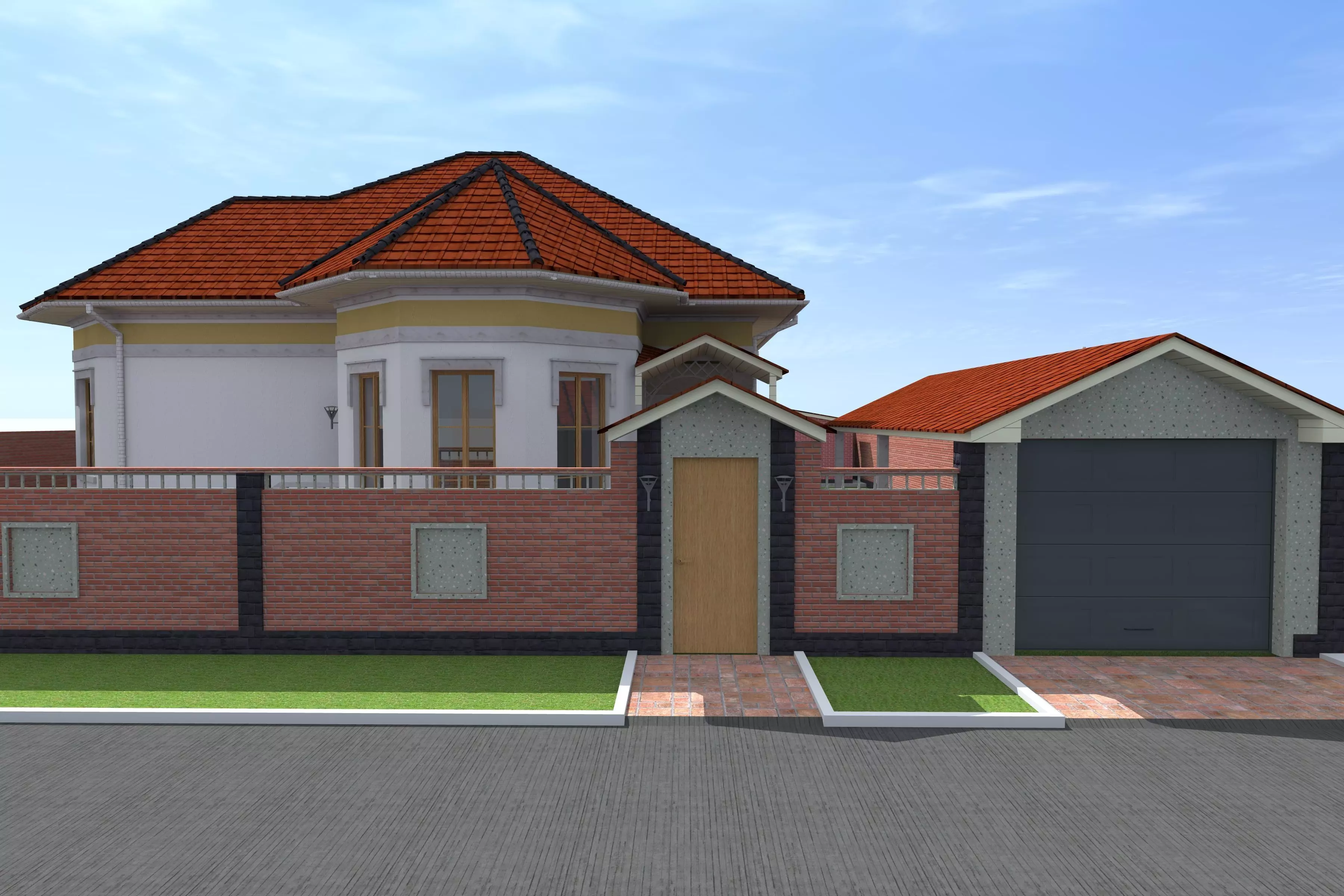 apartment house on plot of land 3D model_0