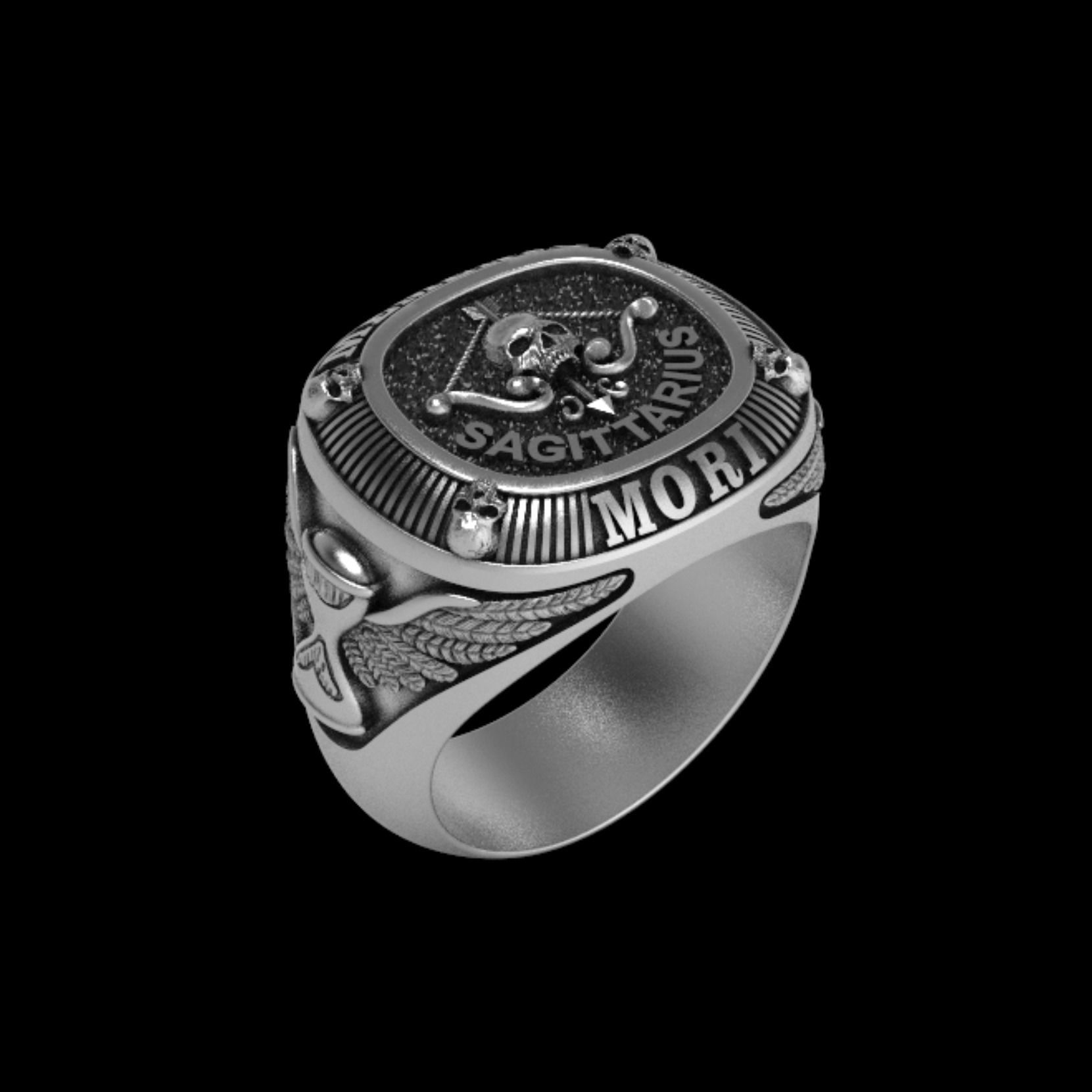 MEMENTO MORI RING SAGITARIUS ZODIAC 3D print model_1