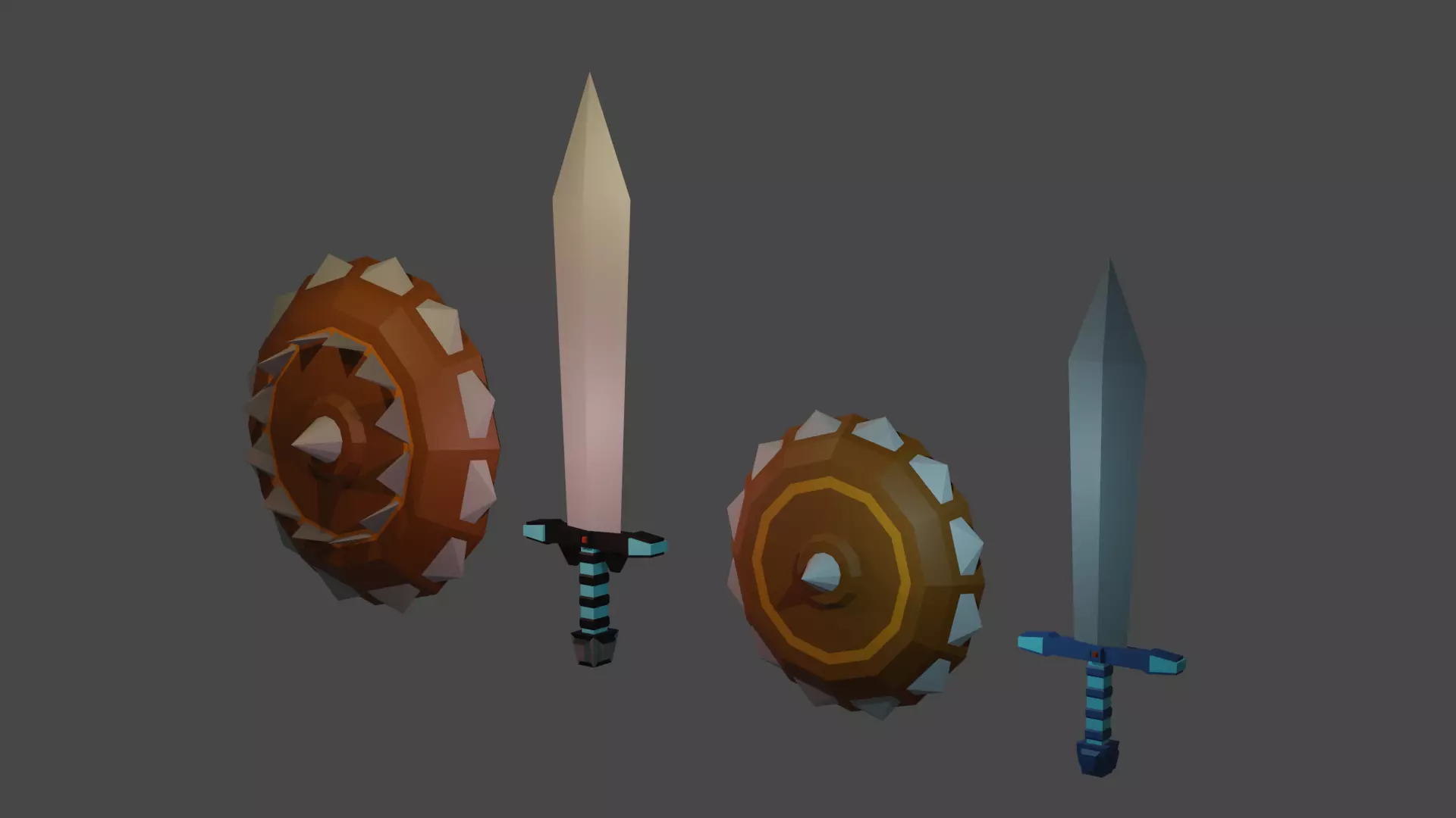 War sword and shield for game Free low-poly 3D model